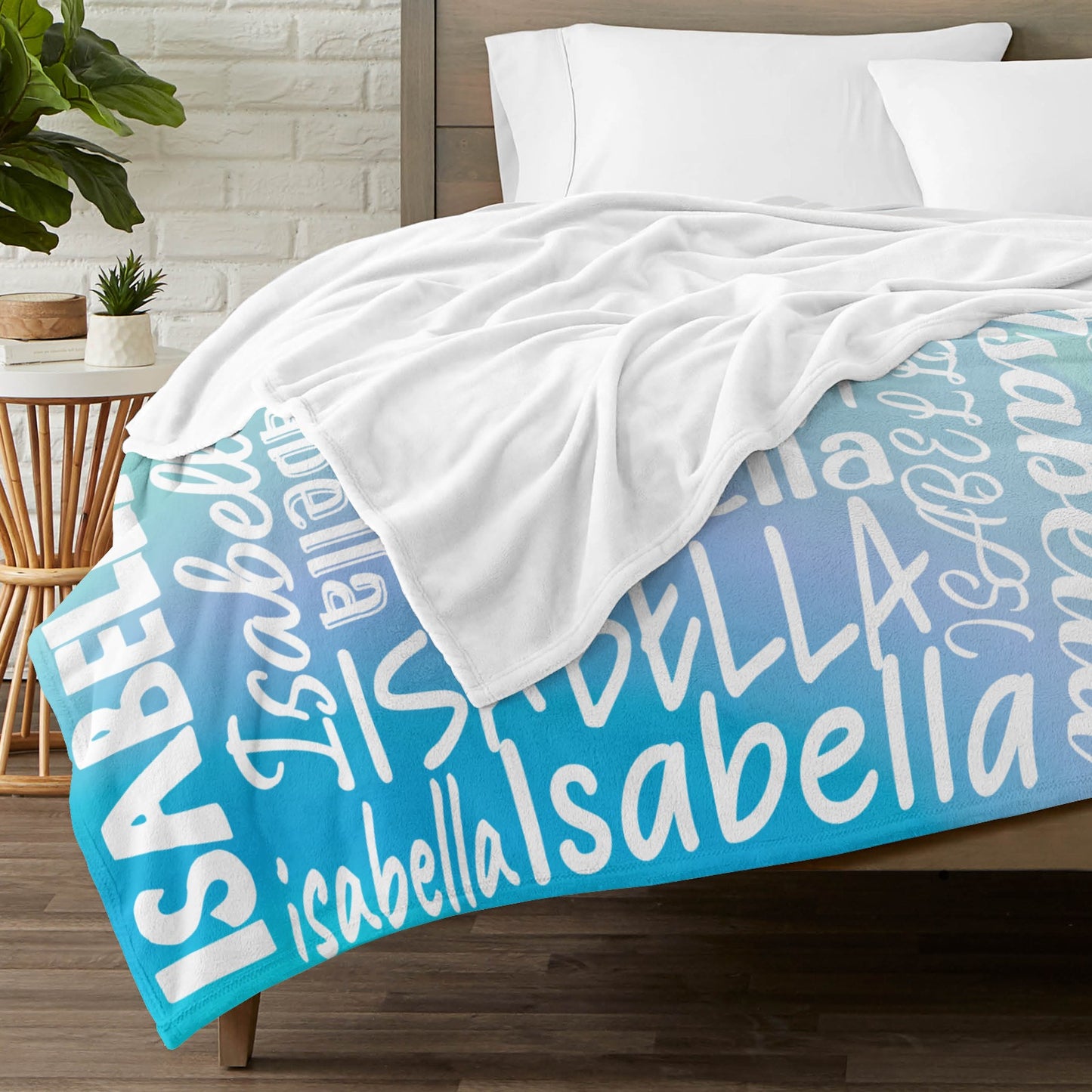 Light Blue Flannel Blanket Name Blanket Personalized Blanket for Adult Kids Flannel Customize Throw Blanket Custom