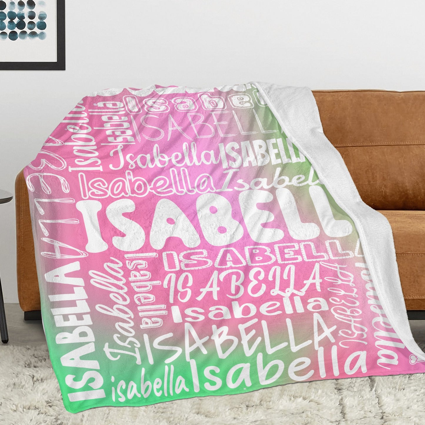 Pink Green Gradient Flannel Blanket Name Blanket Personalized Blanket for Adult Kids Flannel Customize Throw Blanket Custom