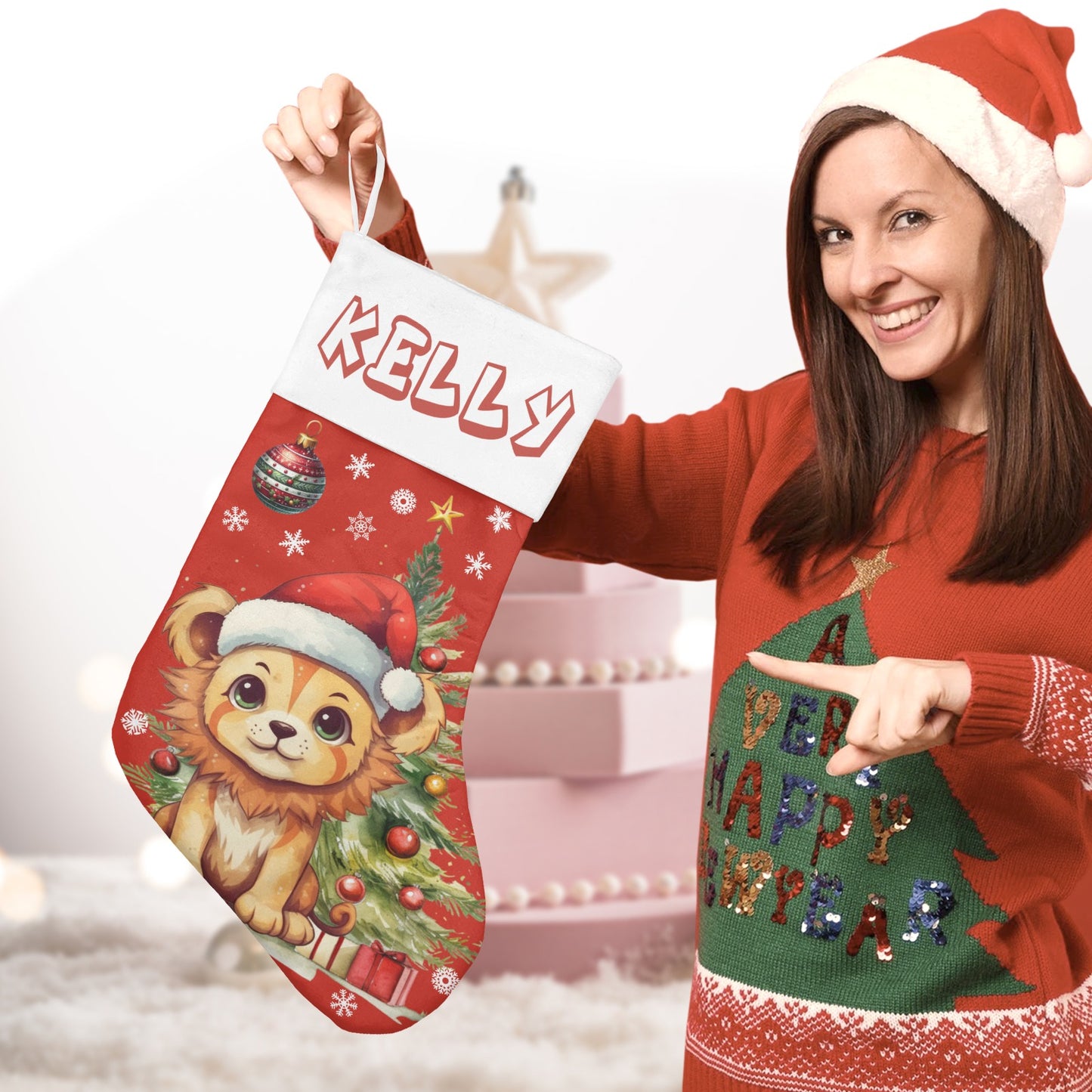 Christmas Lion Christmas Stocking Custom Name Santa Socks Gift
