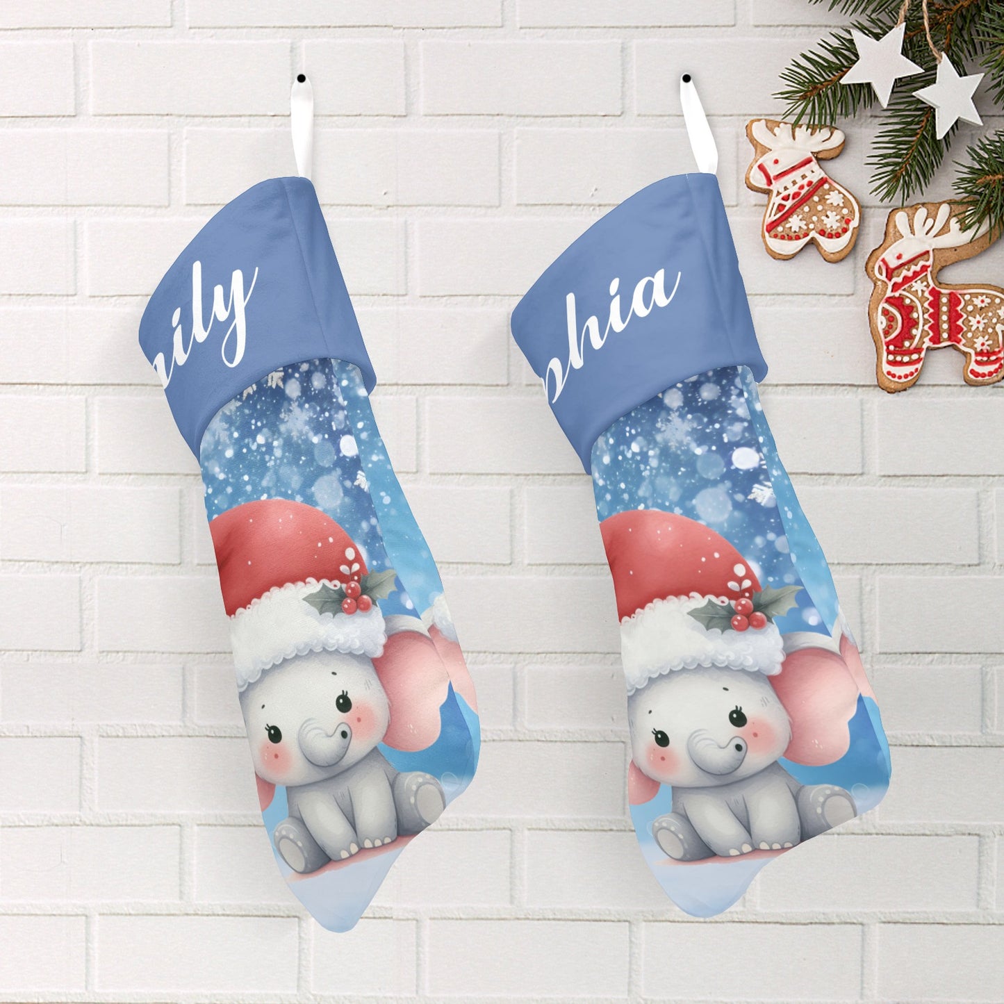 Cute Elephant Christmas Stocking Custom Name Christmas Socks Gift