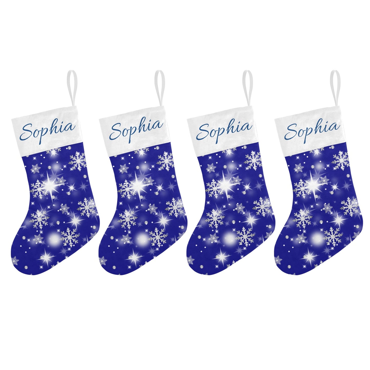 Snow flake blue Christmas Stocking Custom Name Santa Socks Gift