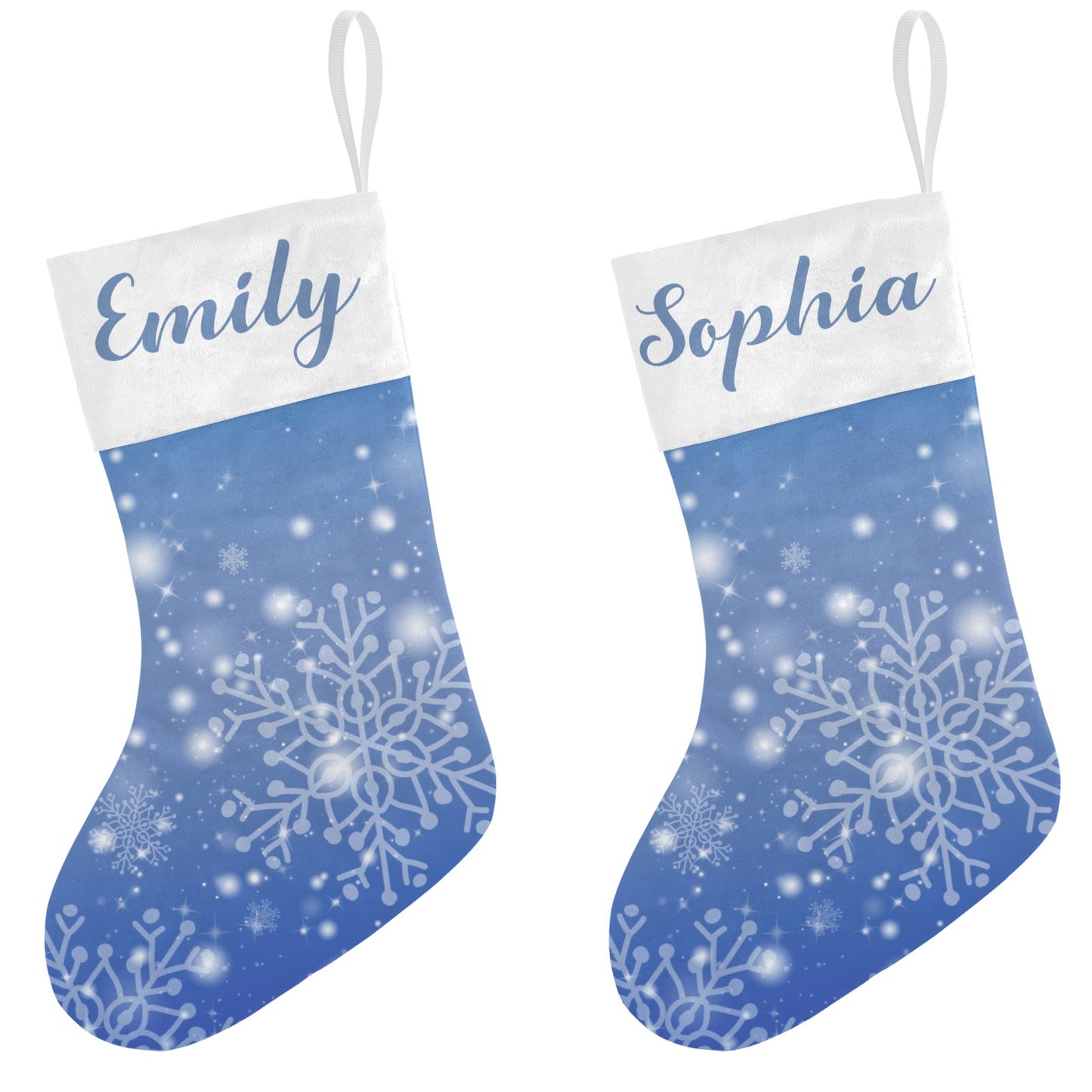 Snowflakes Blue Christmas Stocking Custom Name Christmas Socks Gift