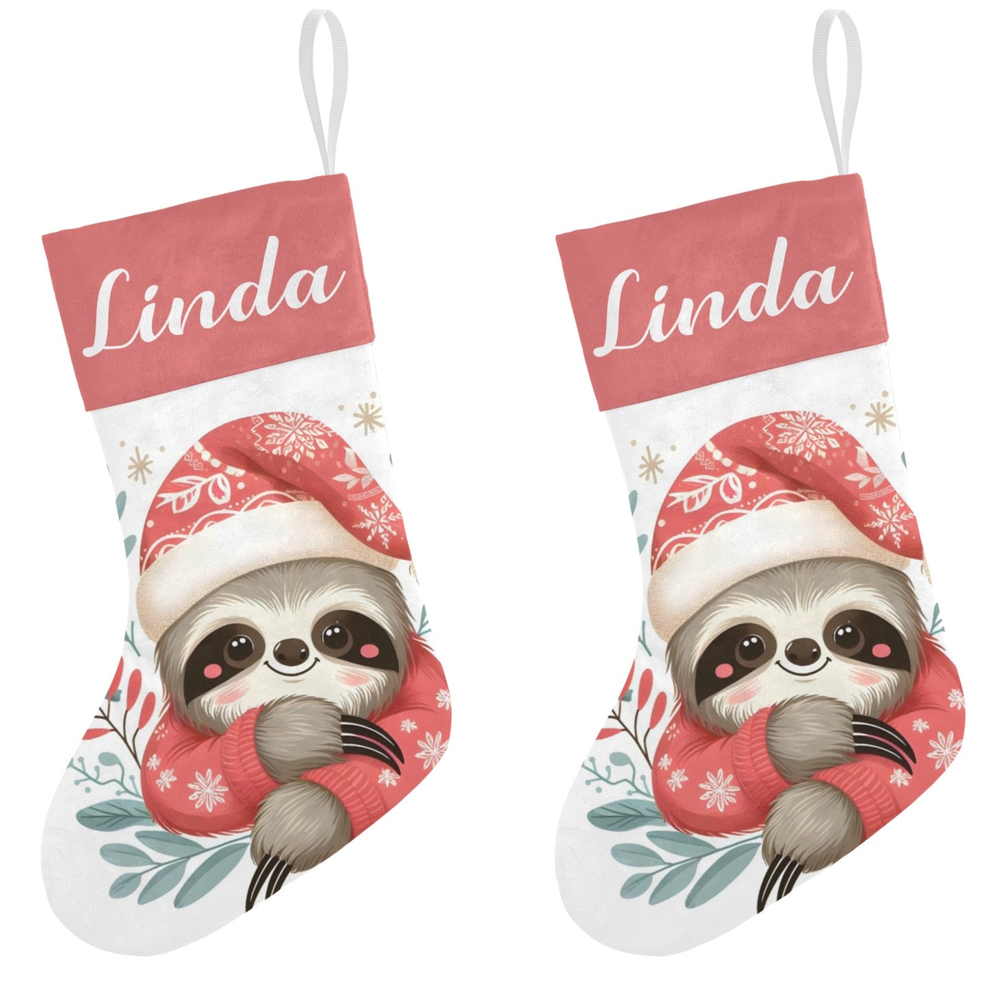 Christmas Sloth Christmas Stocking Custom Name Christmas Socks Gift