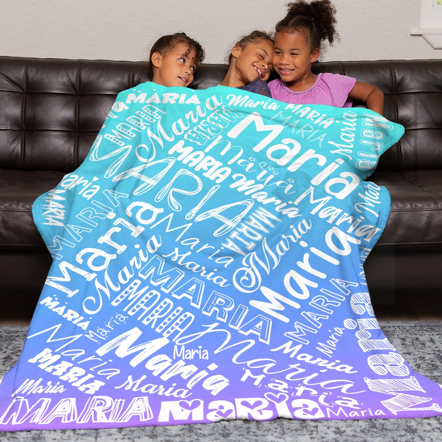 Blue green gradient Flannel Blanket Name Blanket Personalized Blanket for Adult Kids Flannel Customize Throw Blanket Custom