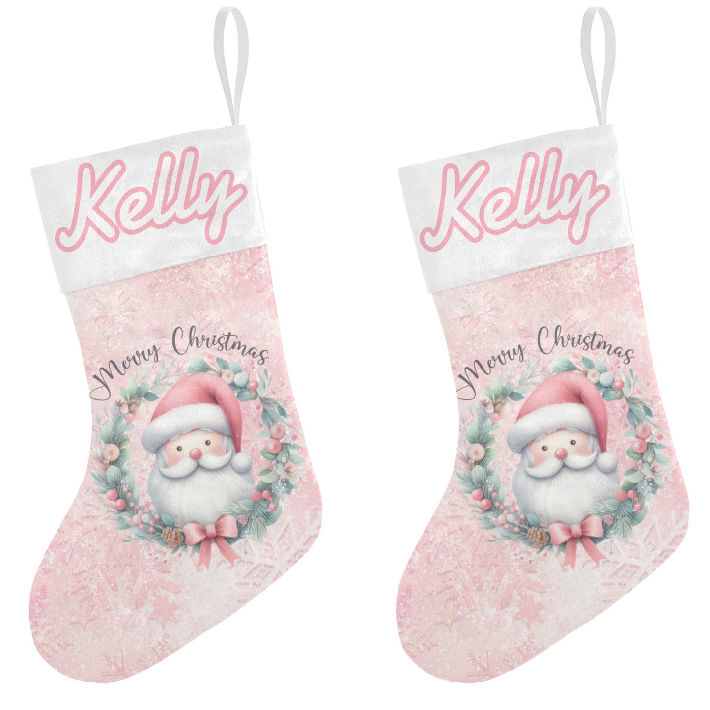 Pink Santa Claus Christmas Stocking Custom Name Santa Socks Gift