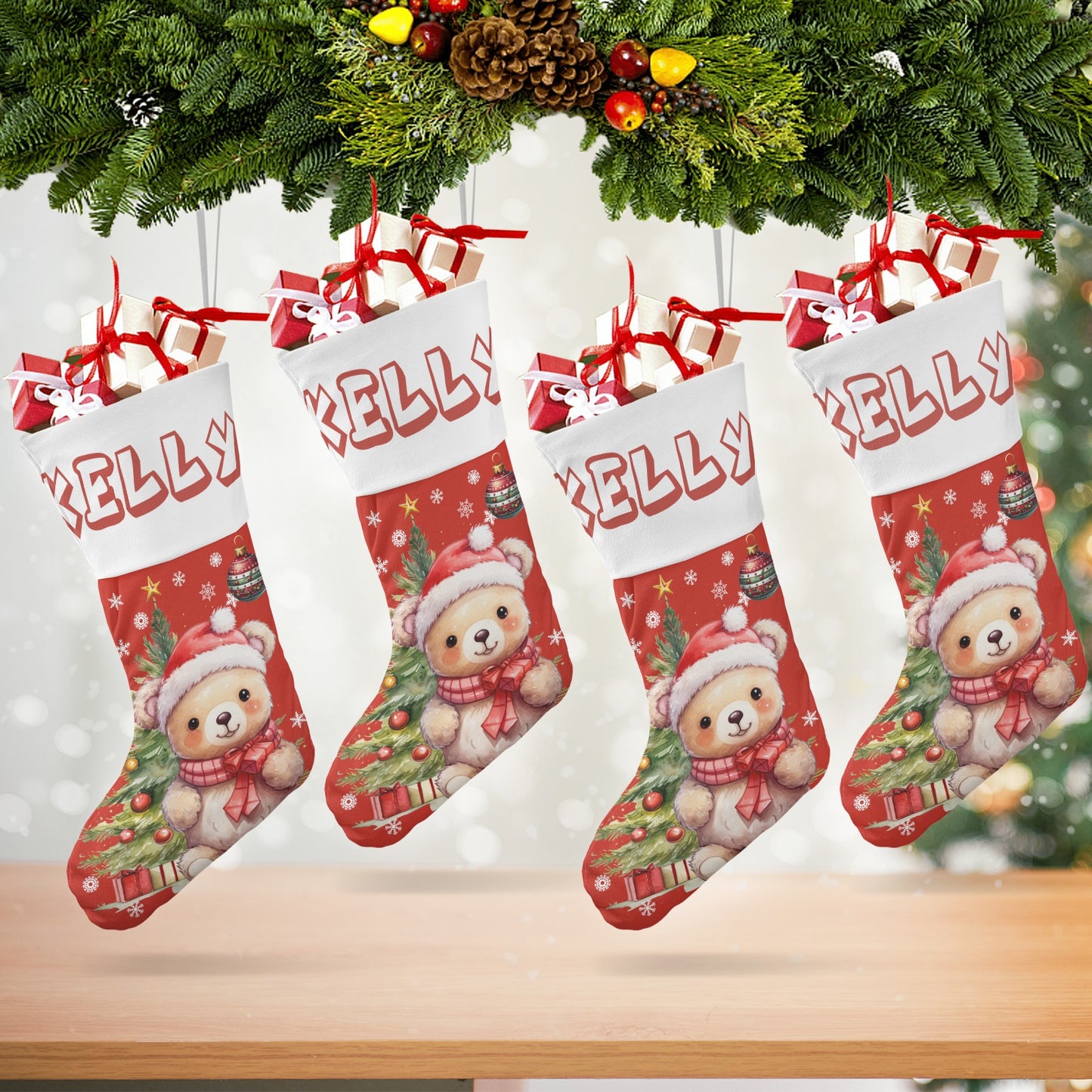 Christmas Small Bear Christmas Stocking Custom Name Santa Socks Gift