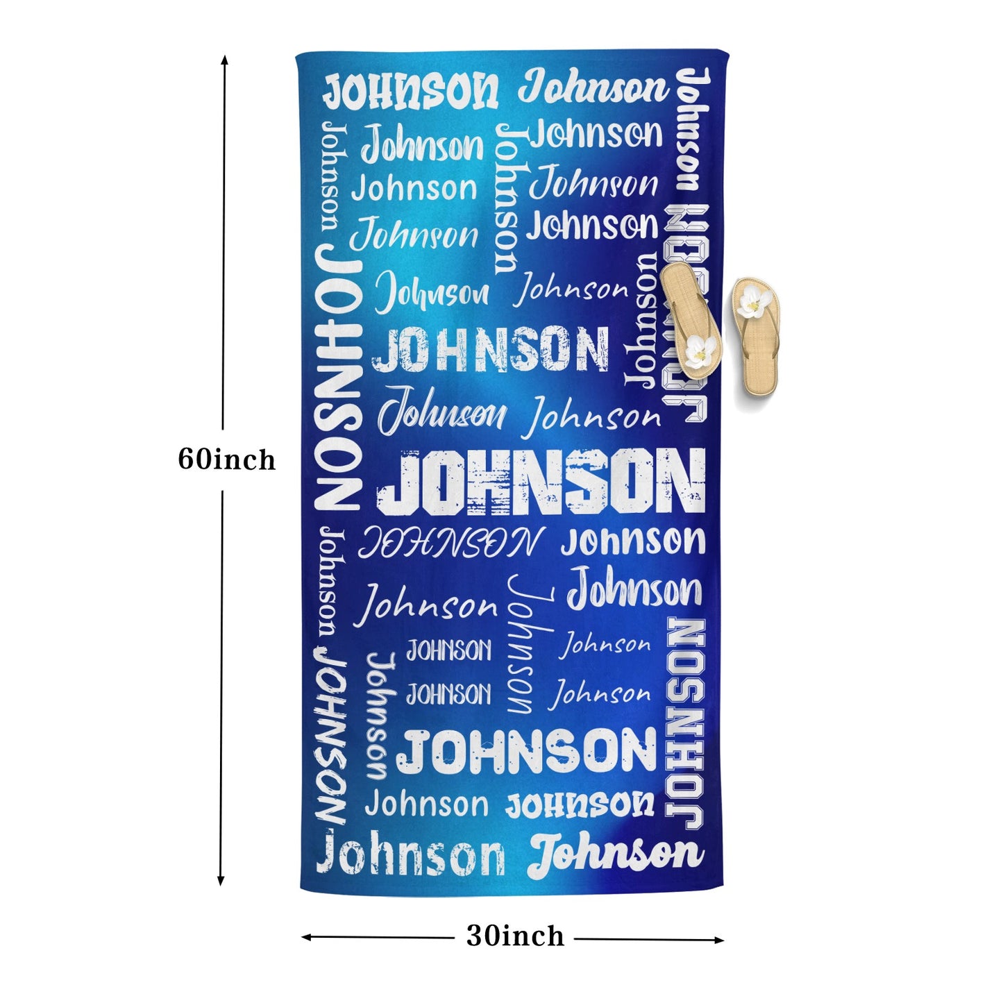 Blue Beach Towel Custom Cotton/Poly Blend Pool Towel - Blue - Personalize with Your Name - Standard Size