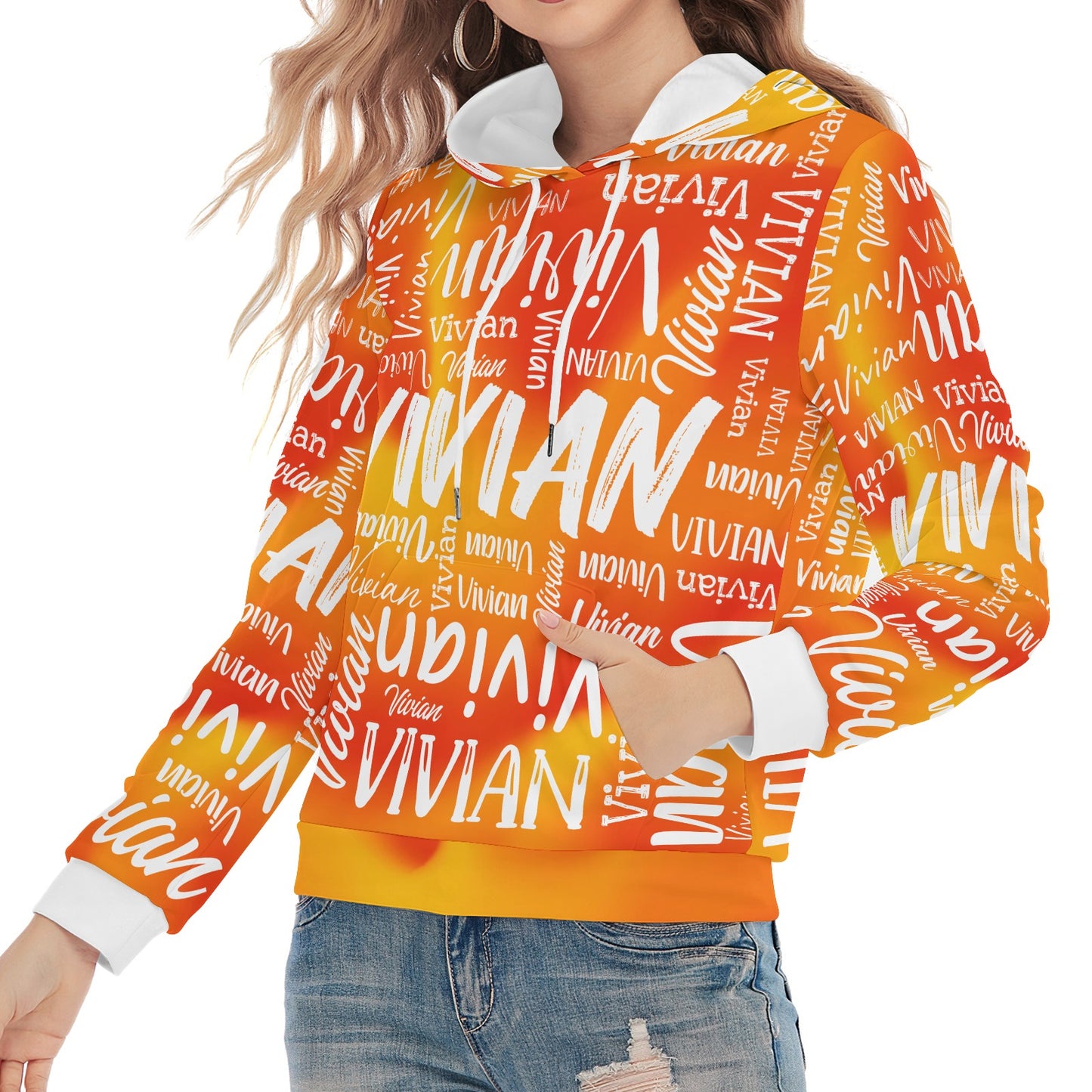 Orange Unisex Heavy Blend Hoodie Customized Hooded Sweatshirt with Name Women and Girl