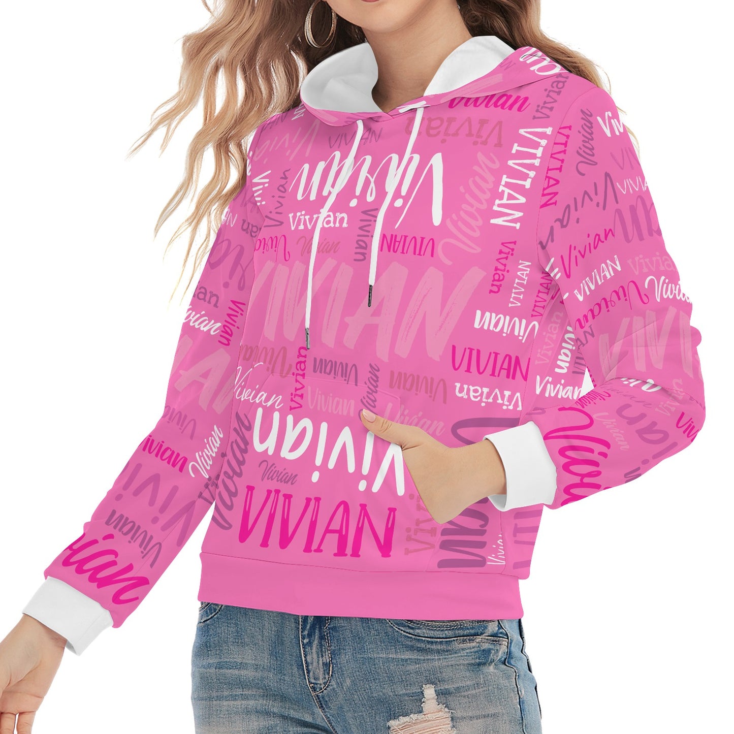 Pink Unisex Heavy Blend Hoodie Customized Hooded Sweatshirt with Name Women and Girl