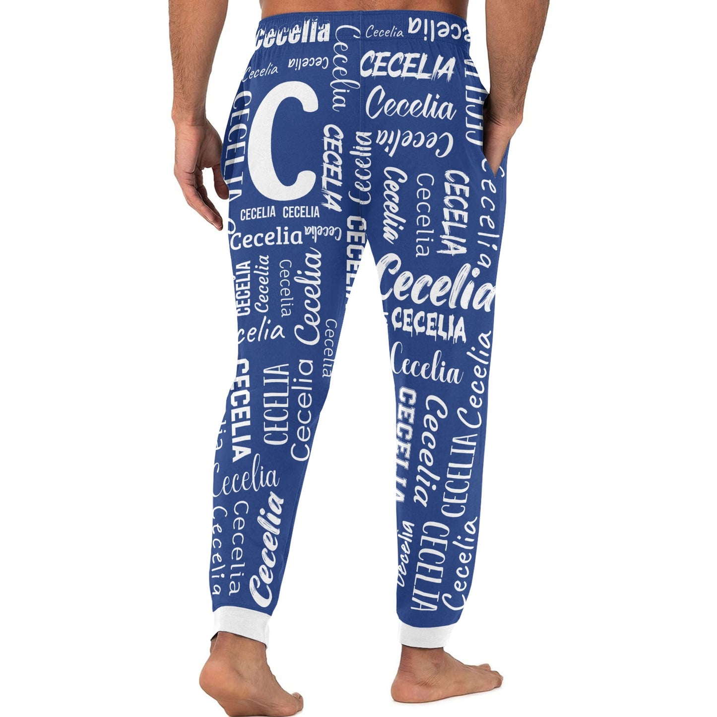 Monogram Blue Men S Pajama Pants Personalized Funny Sleepwear Pants Customized Pj Trousers Gifts for Him