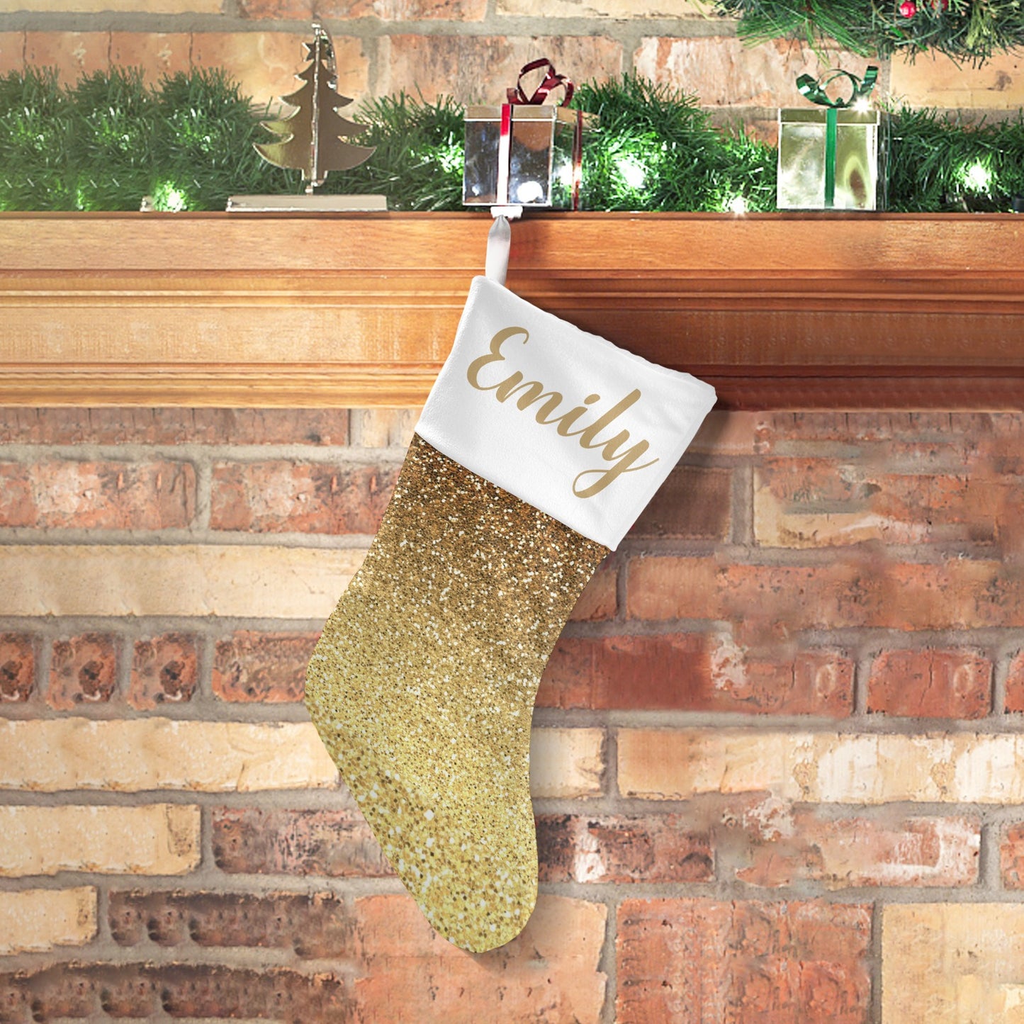 Gold Glitter Christmas Stocking Custom Name Christmas Socks Gift