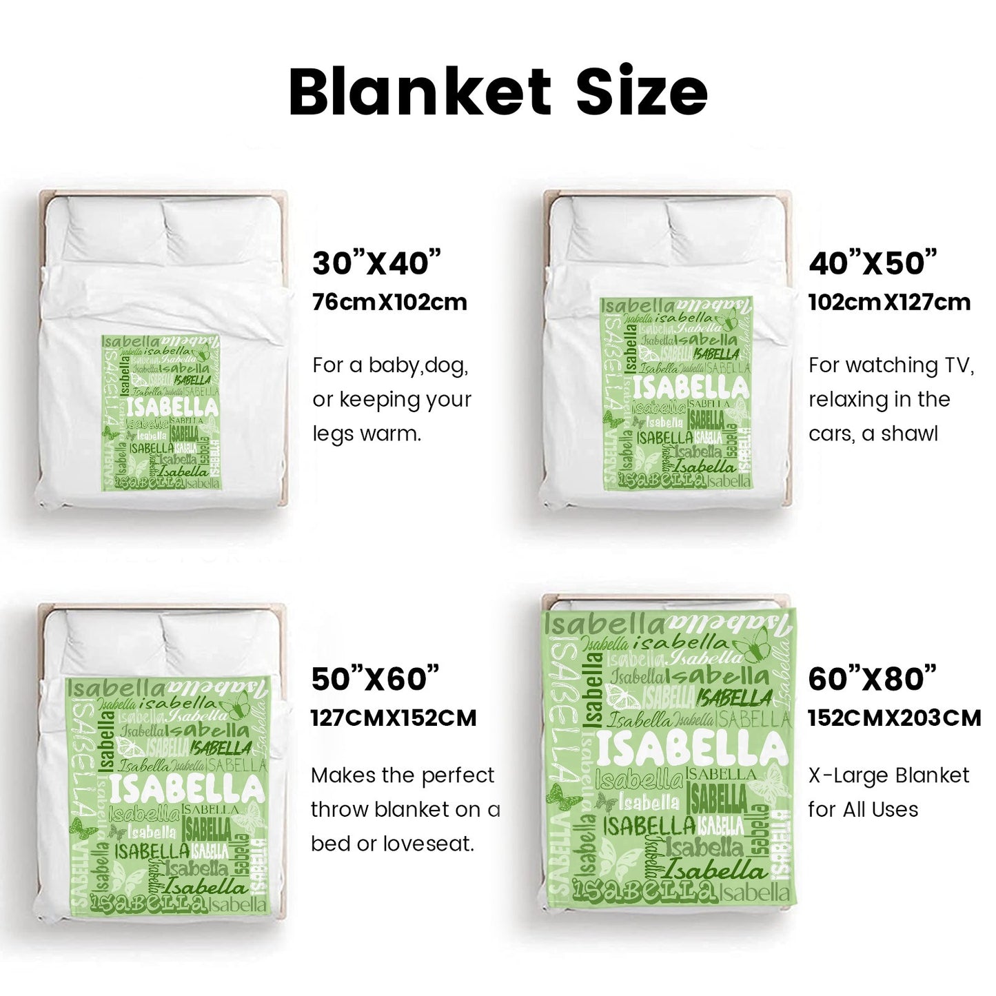 Light Green Flannel Blanket Name Blanket Personalized Blanket for Adult Kids Flannel Customize Throw Blanket Custom