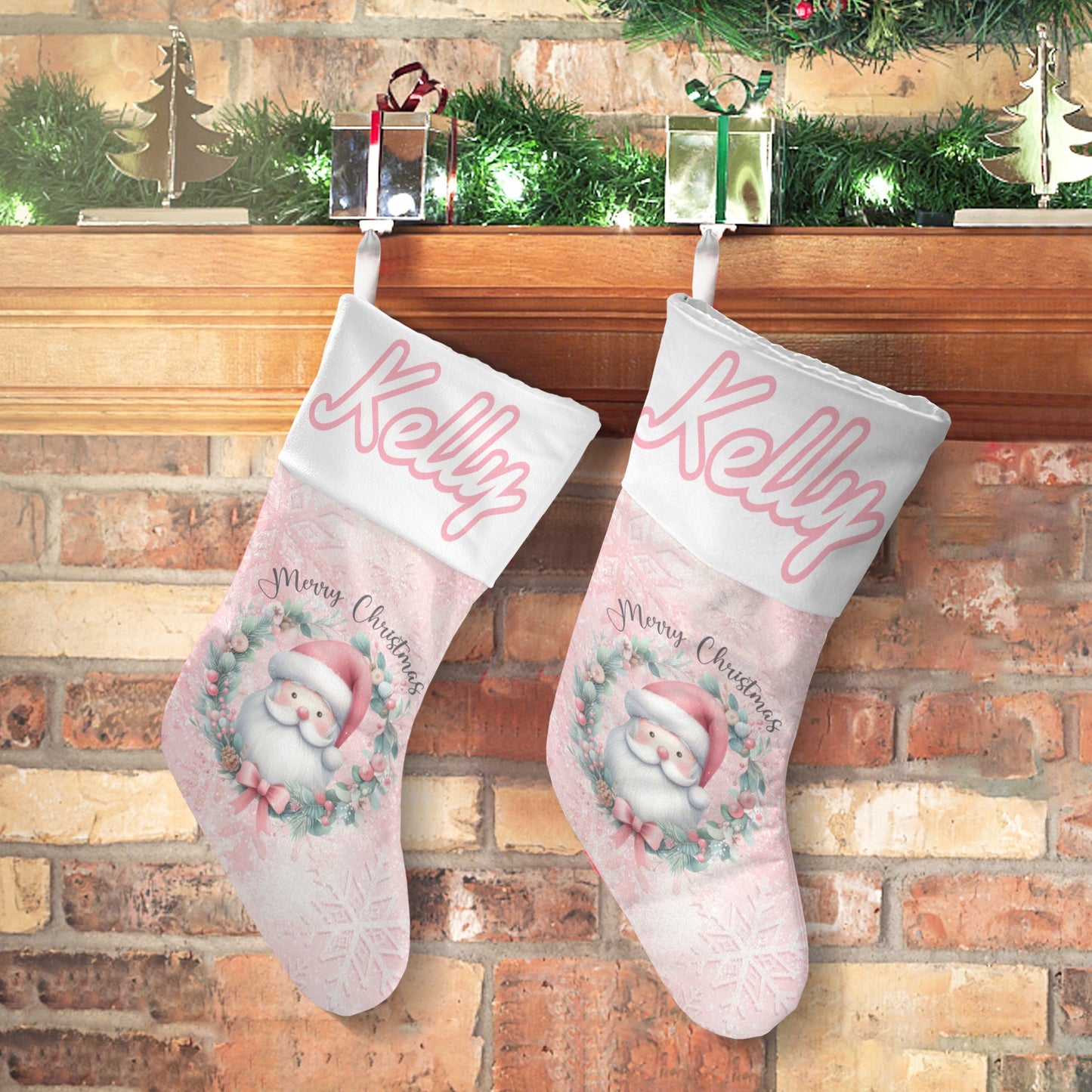 Pink Santa Claus Christmas Stocking Custom Name Santa Socks Gift