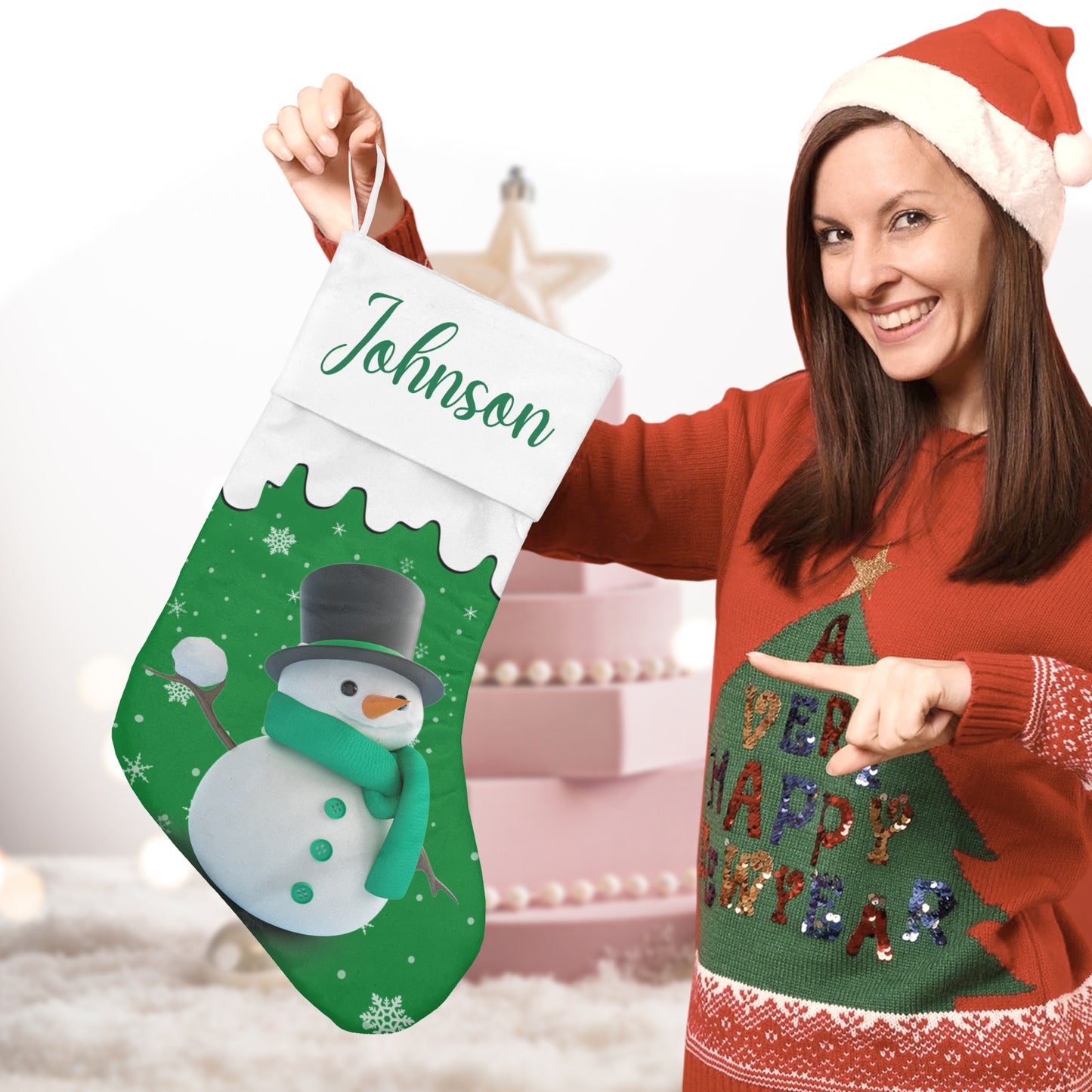 Snowman Christmas Stocking Custom Name Christmas Socks Gift