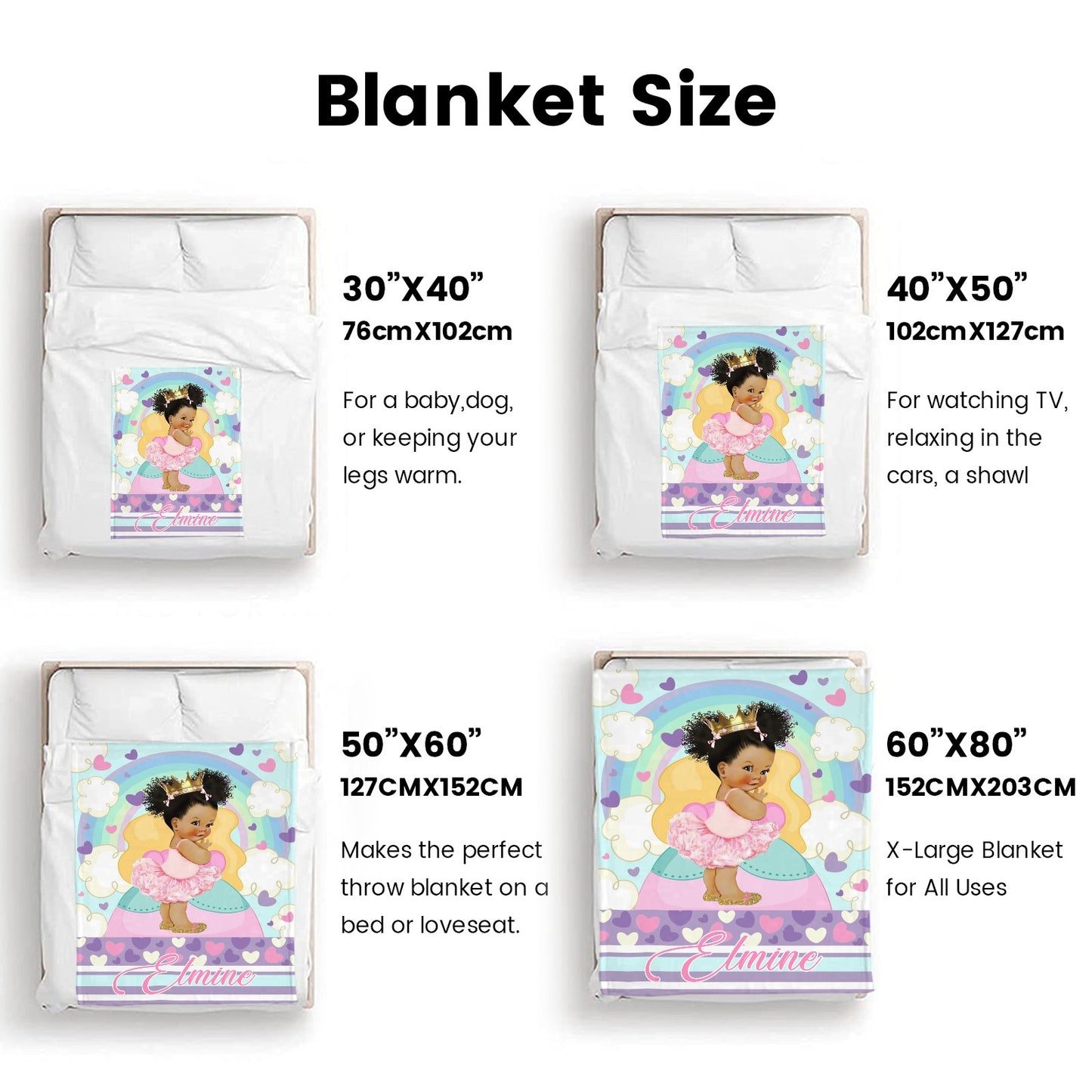 Rainbow Girl Flannel Blanket Custom Name Blanket Gift for Men Women
