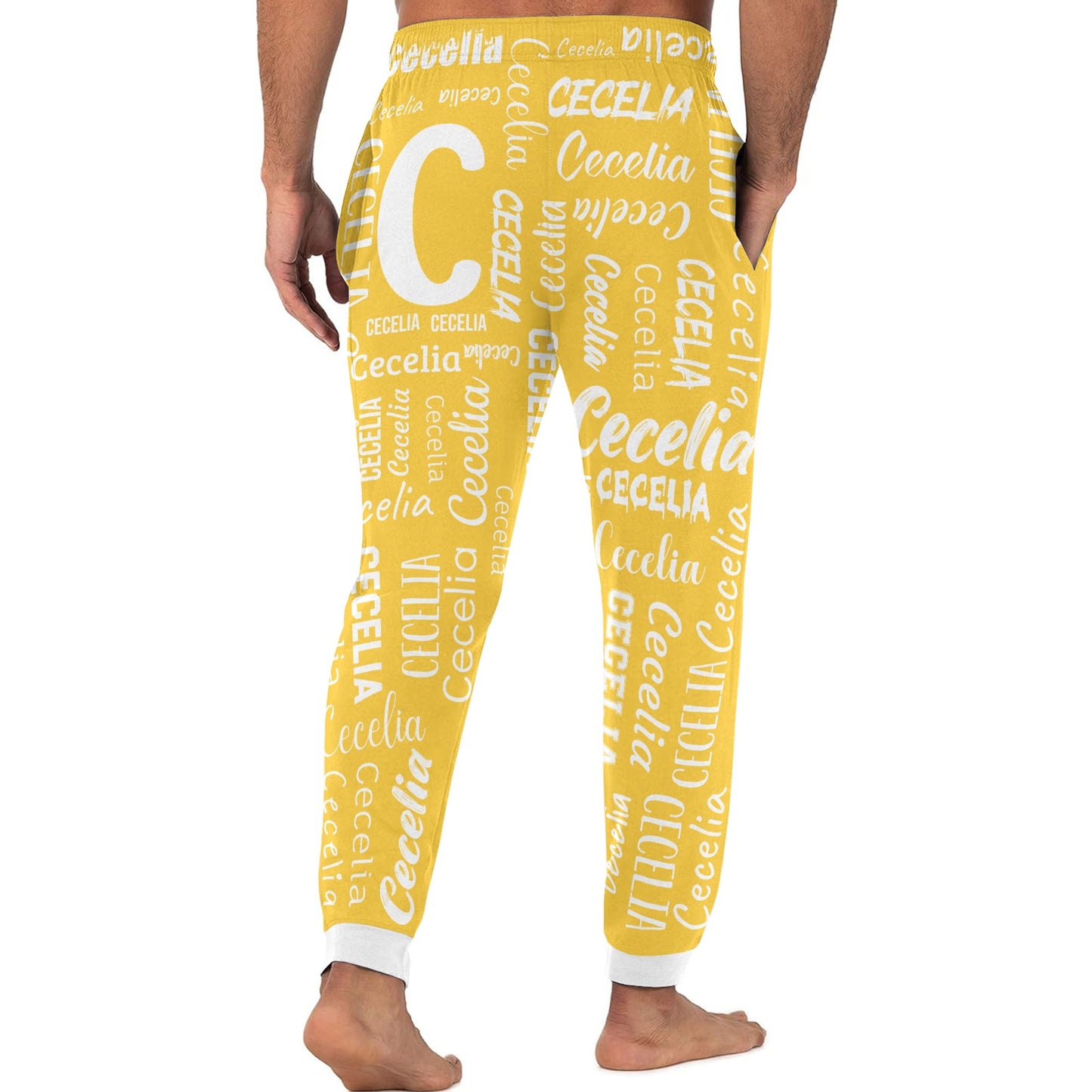 Monogram Yellow Men S Pajama Pants Personalized Funny Sleepwear Pants Customized Pj Trousers Gifts for Him
