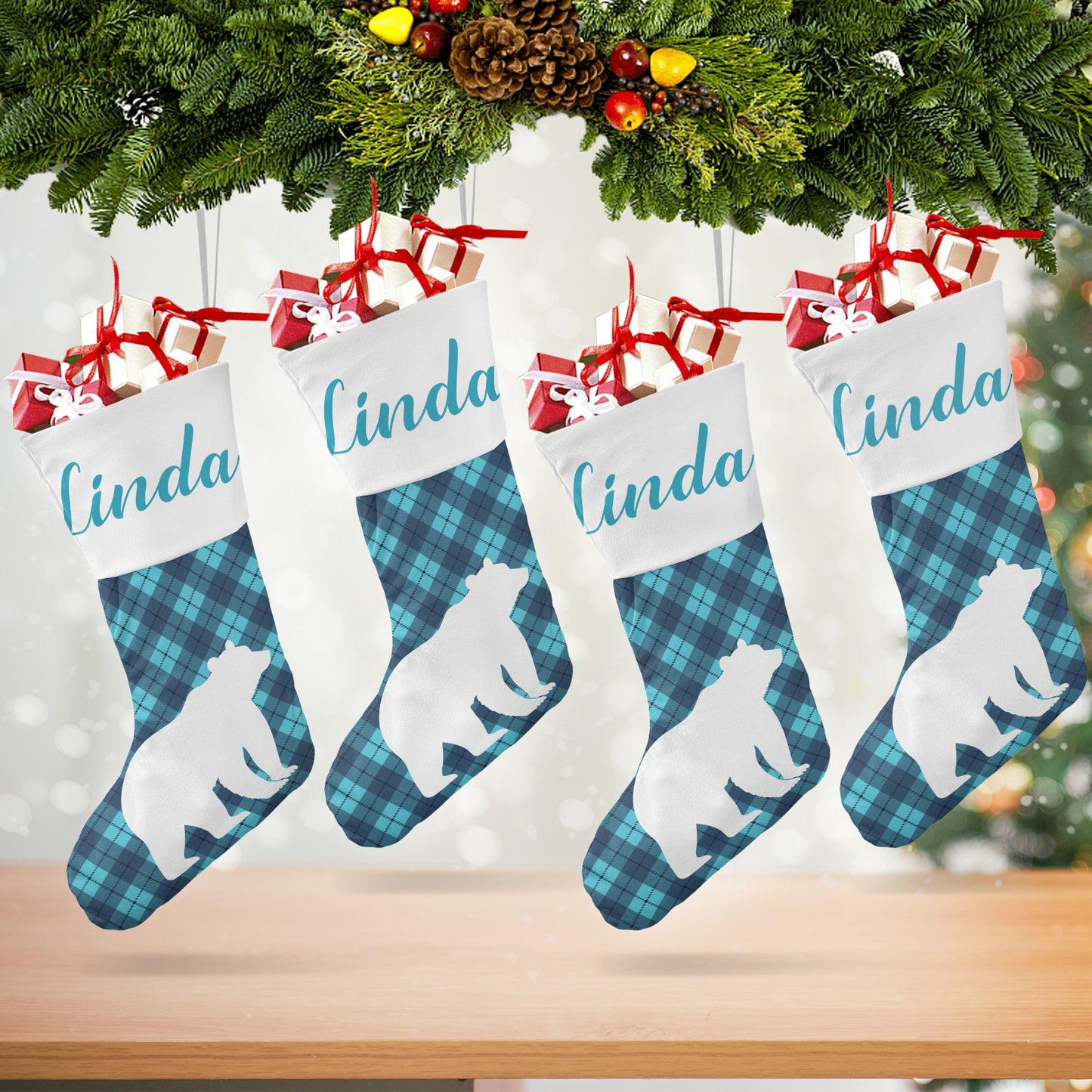 Blue Buffalo Bear Christmas Stocking Custom Name Christmas Socks Gift