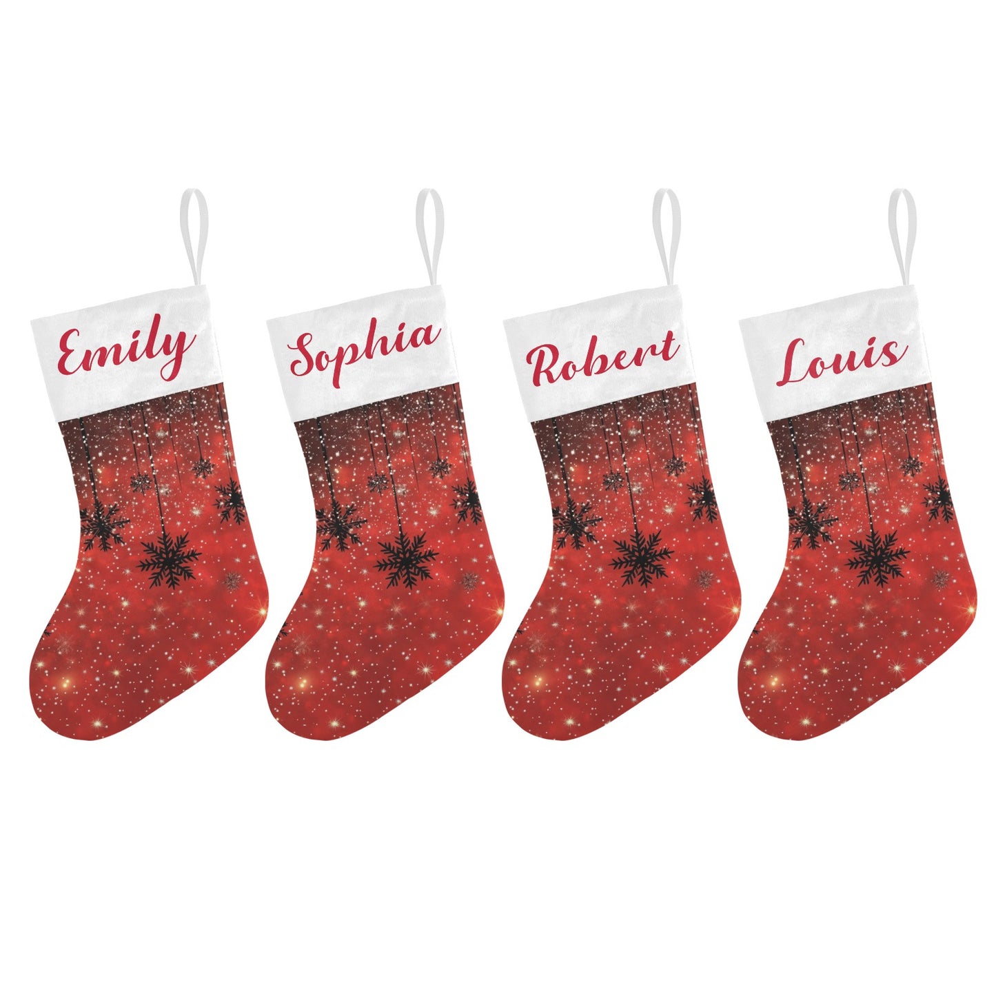 Snowflakes Red Christmas Stocking Custom Name Christmas Socks Gift