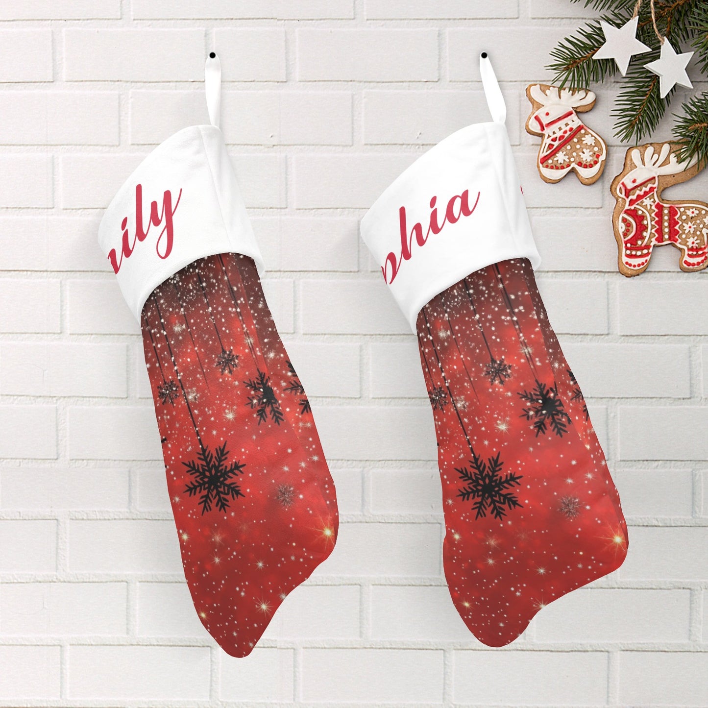 Snowflakes Red Christmas Stocking Custom Name Christmas Socks Gift