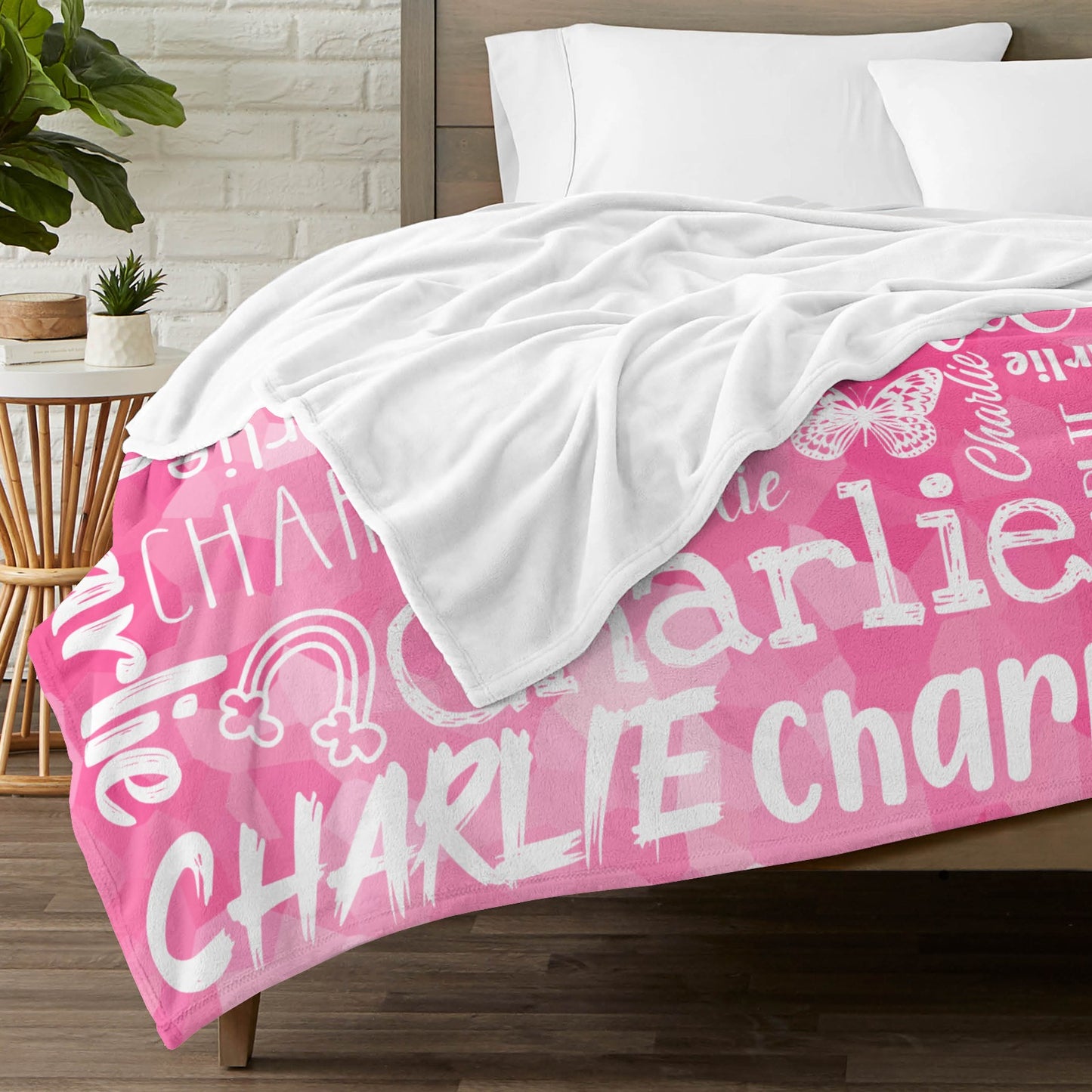 Pink Flannel Blanket Custom Name Blanket Gift for Men Women