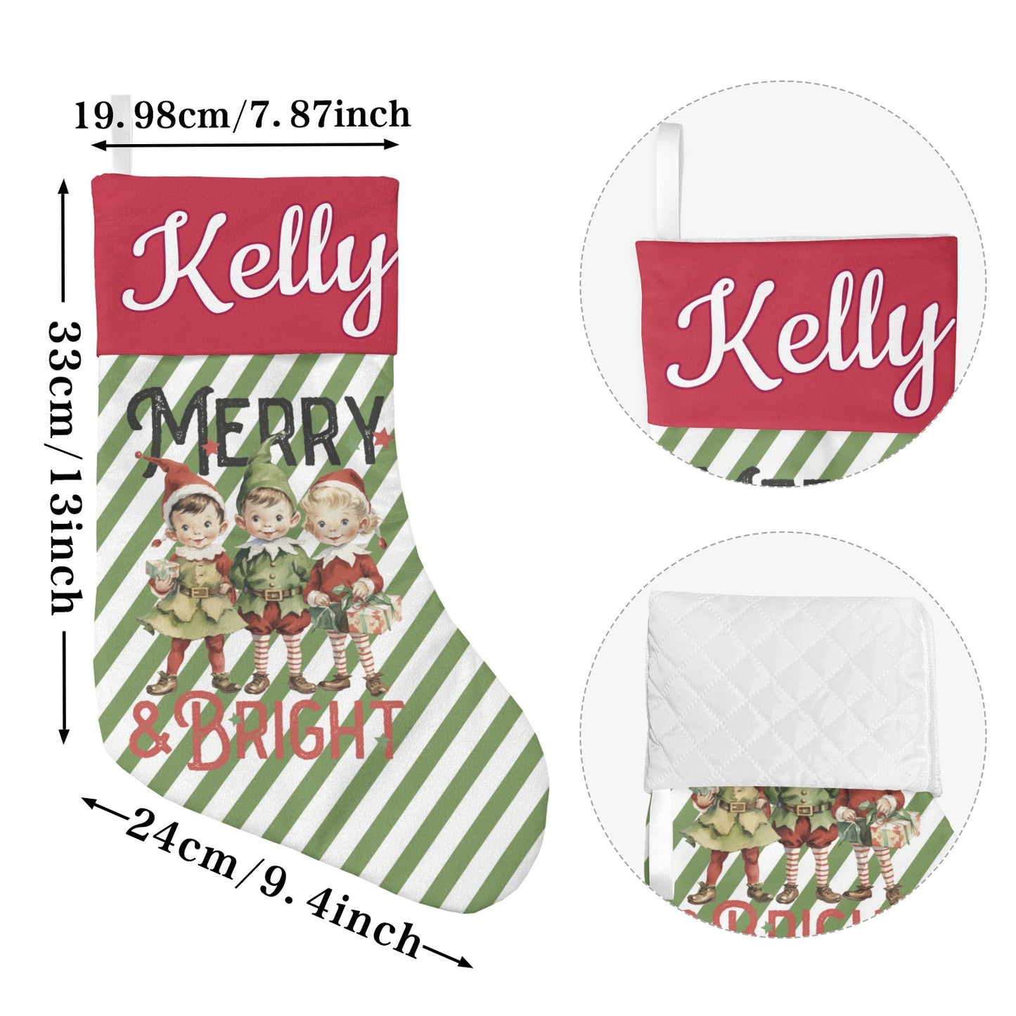 Children's Stripes Christmas Stocking Custom Name Santa Socks Gift