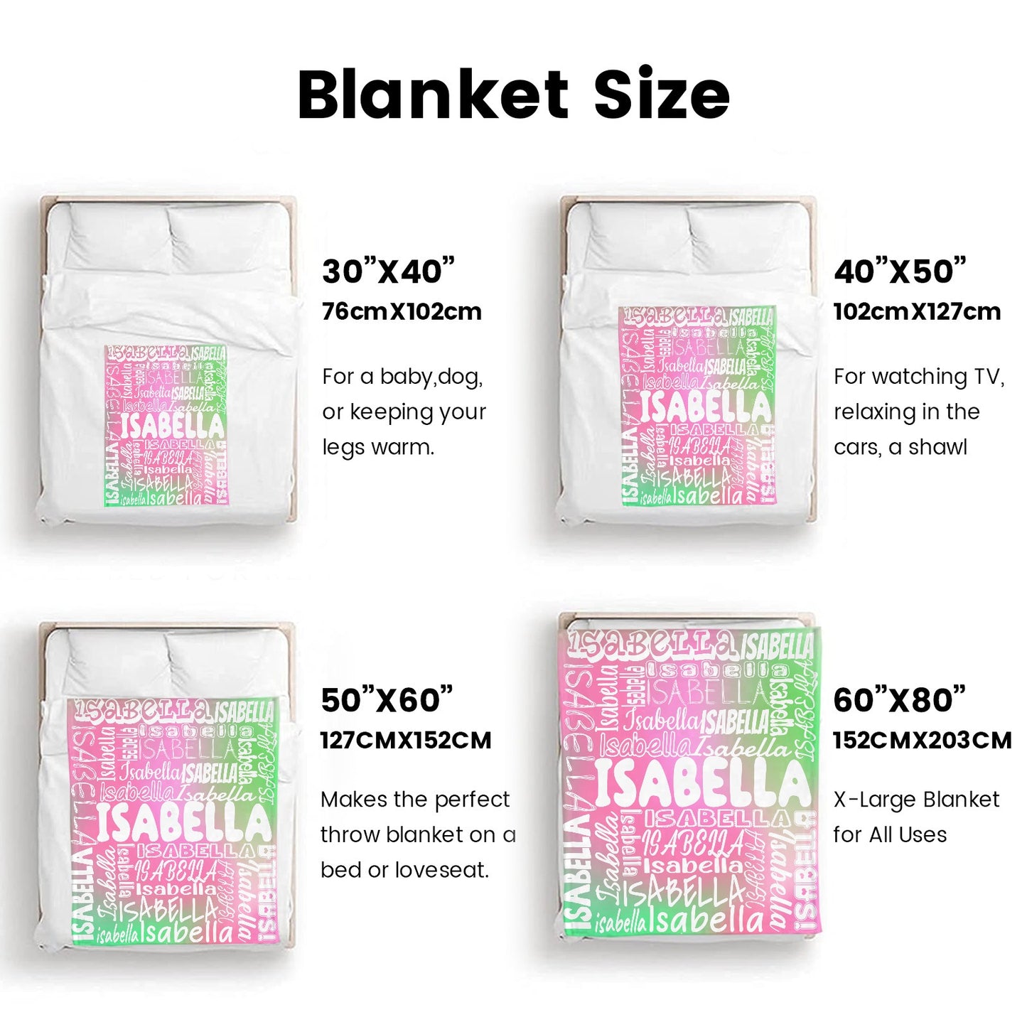 Pink Green Gradient Flannel Blanket Name Blanket Personalized Blanket for Adult Kids Flannel Customize Throw Blanket Custom