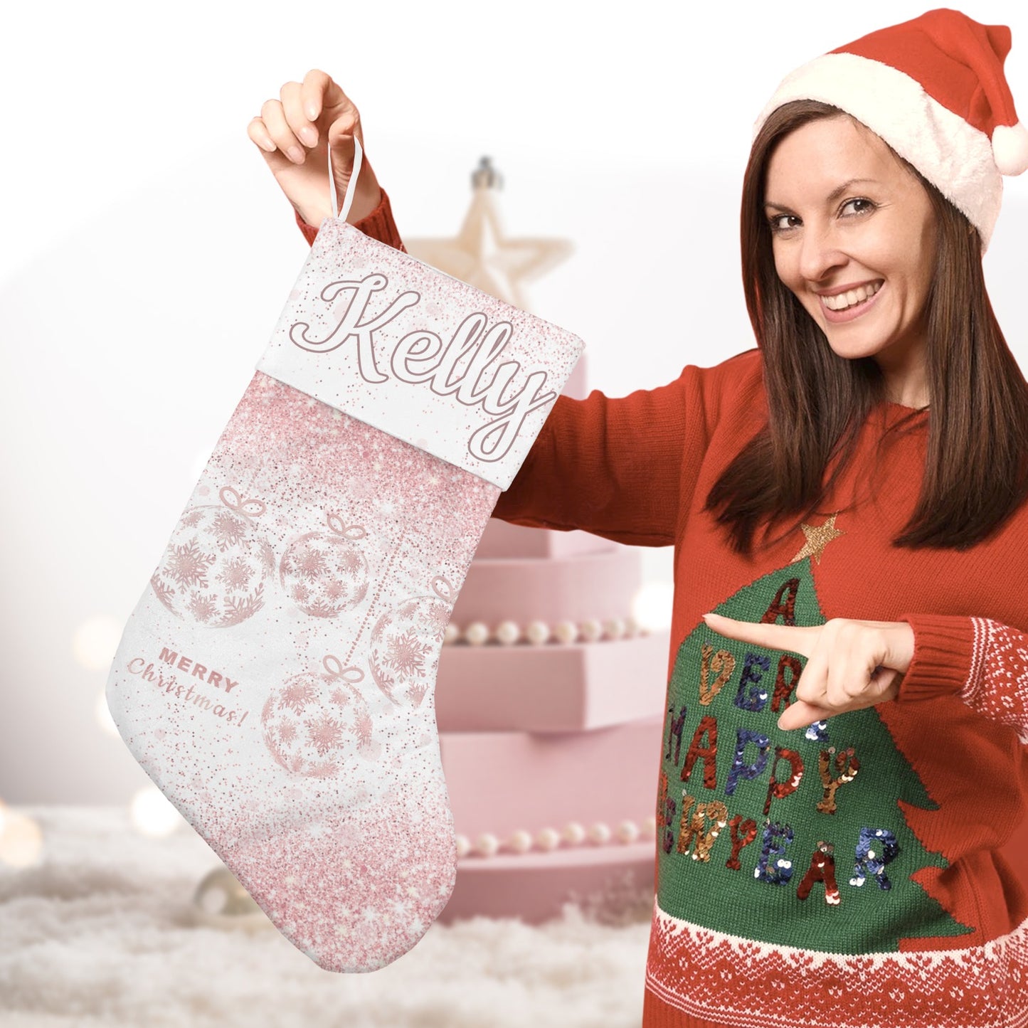 Snow Globe Christmas Stocking Custom Name Santa Socks Gift