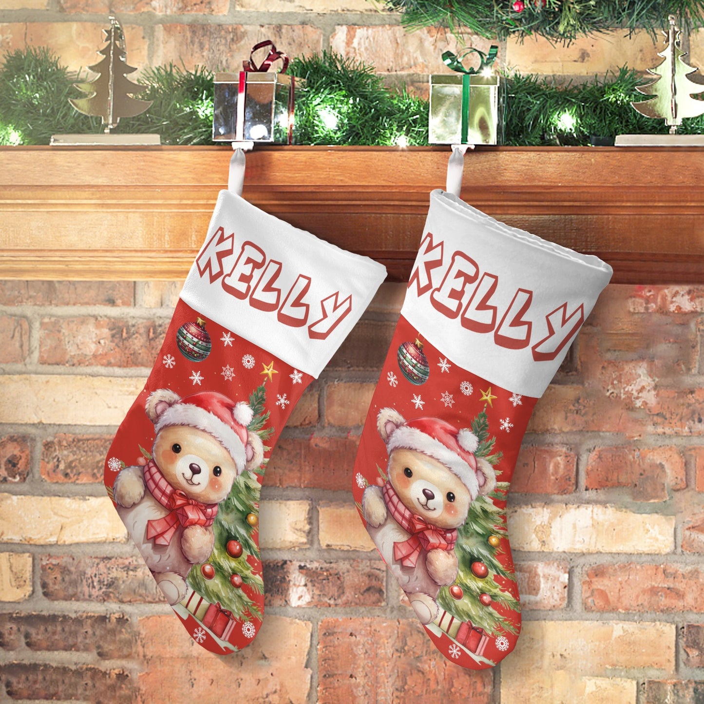 Christmas Small Bear Christmas Stocking Custom Name Santa Socks Gift