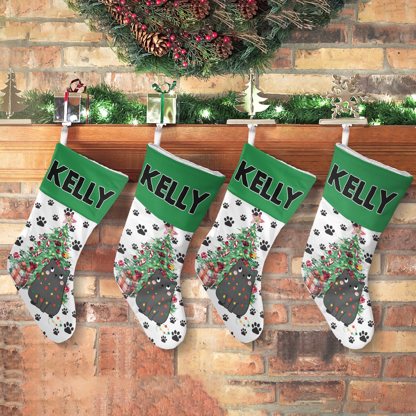 Black Cat Christmas Stocking Custom Name Santa Socks Gift