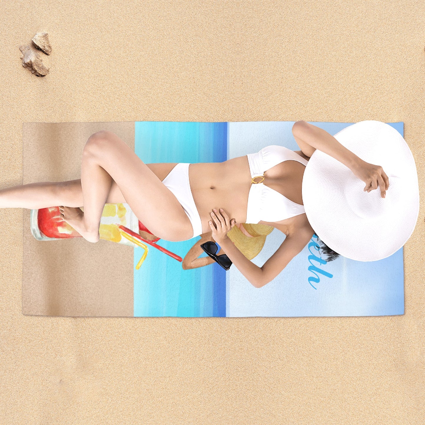 Beach Girl Beach Towel Custom Cotton/Poly Blend Pool Towel - Blue - Personalize with Your Name - Standard Size