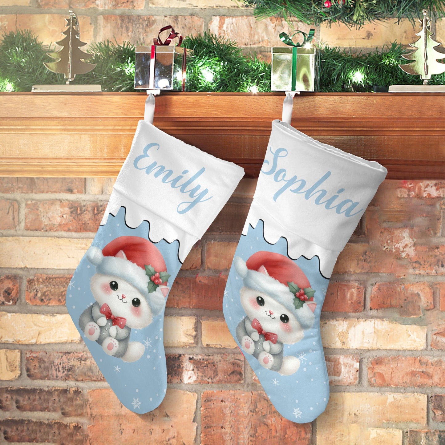 Cute Rabbit Christmas Stocking Custom Name Christmas Socks Gift