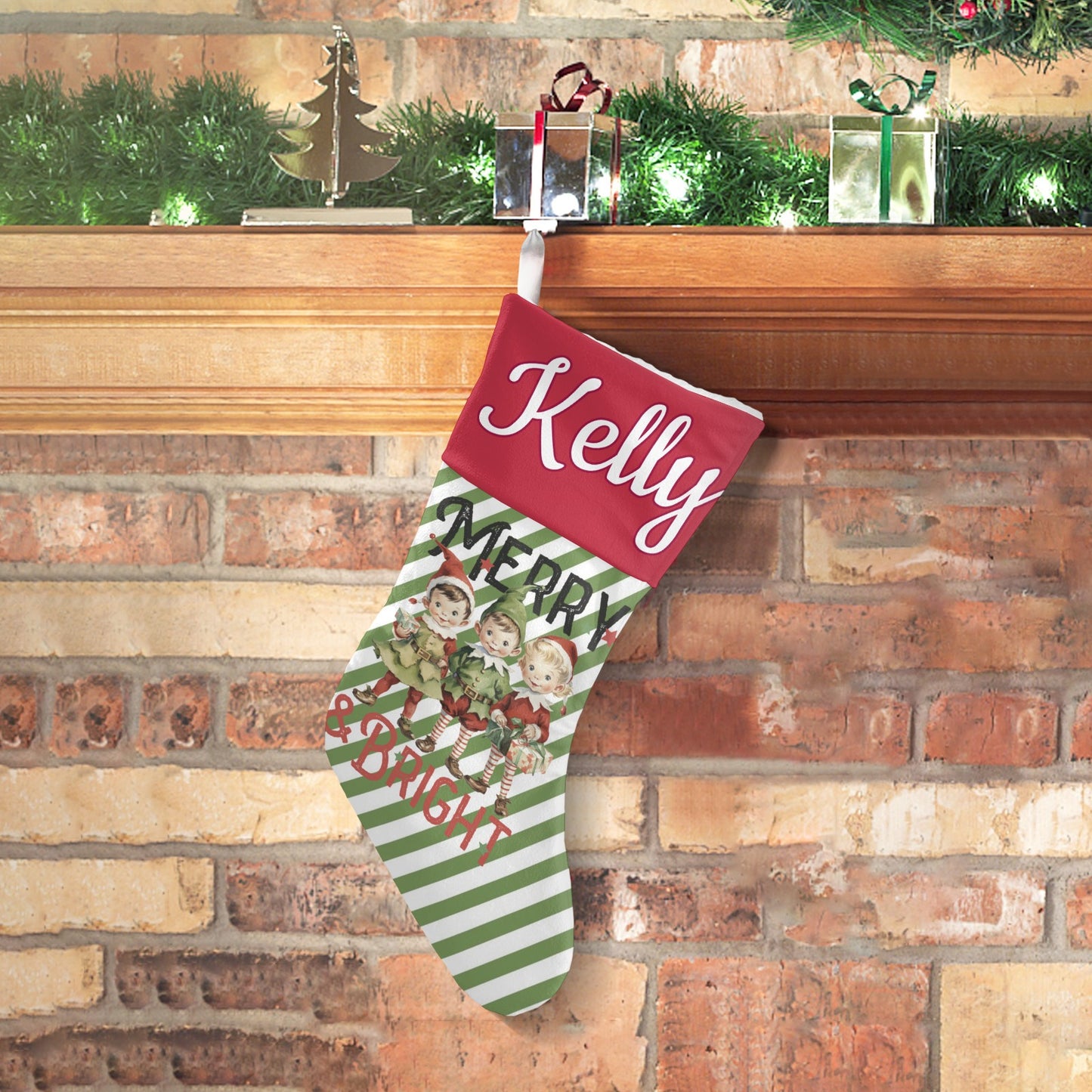 Children's Stripes Christmas Stocking Custom Name Santa Socks Gift