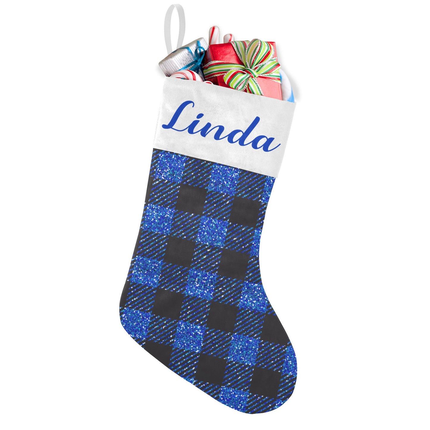 Blue Buffalo Plaid Christmas Stocking Custom Name Christmas Socks Gift