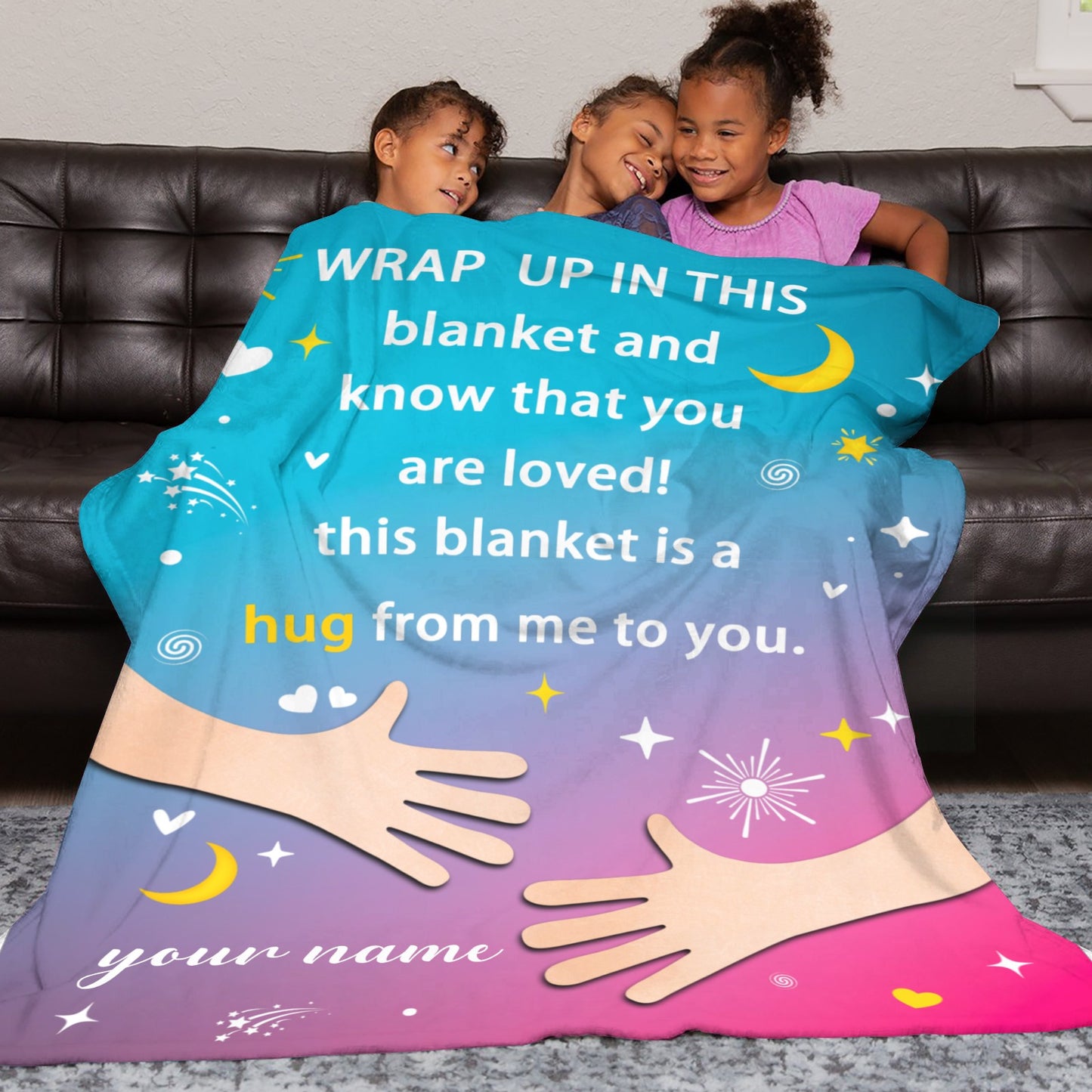 Blue Pink Flannel Blanket Custom Name Blanket Gift for Men Women