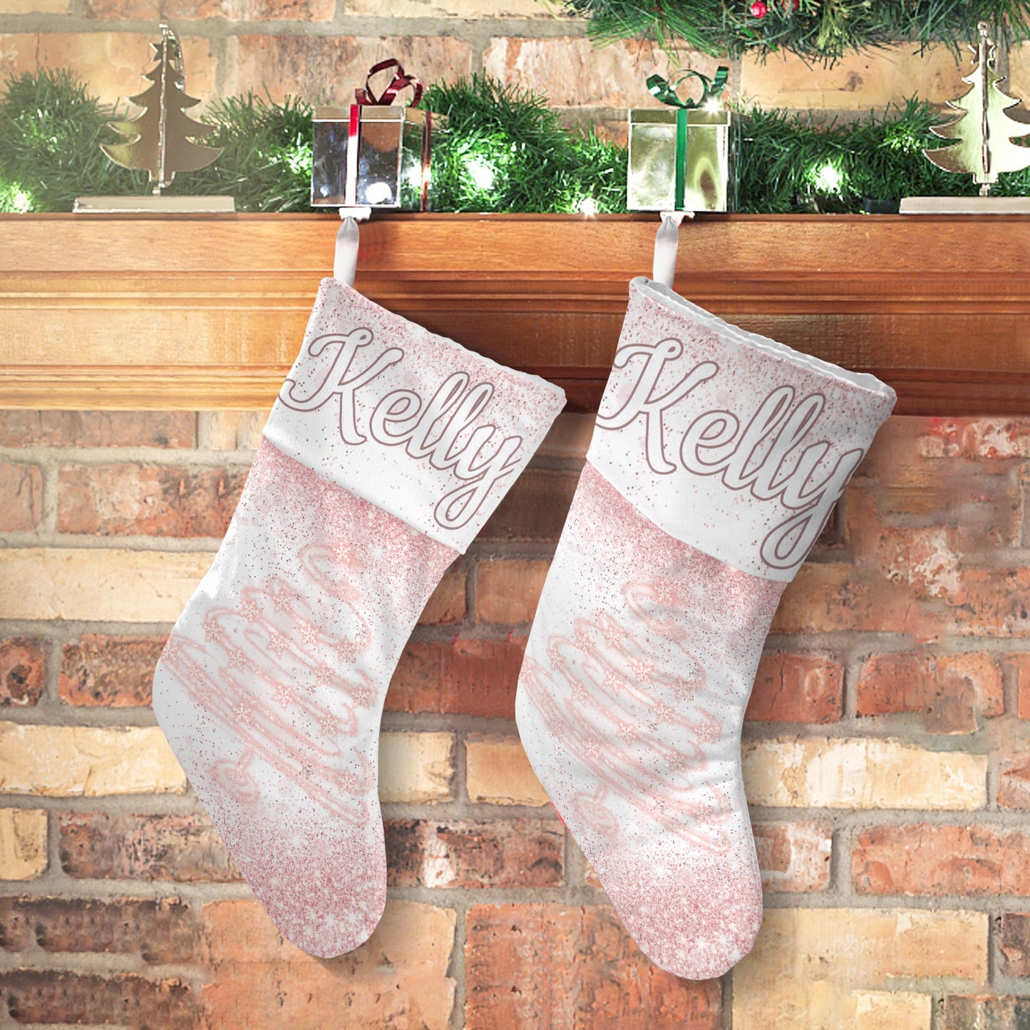 Snowflake Tree Christmas Stocking Custom Name Santa Socks Gift