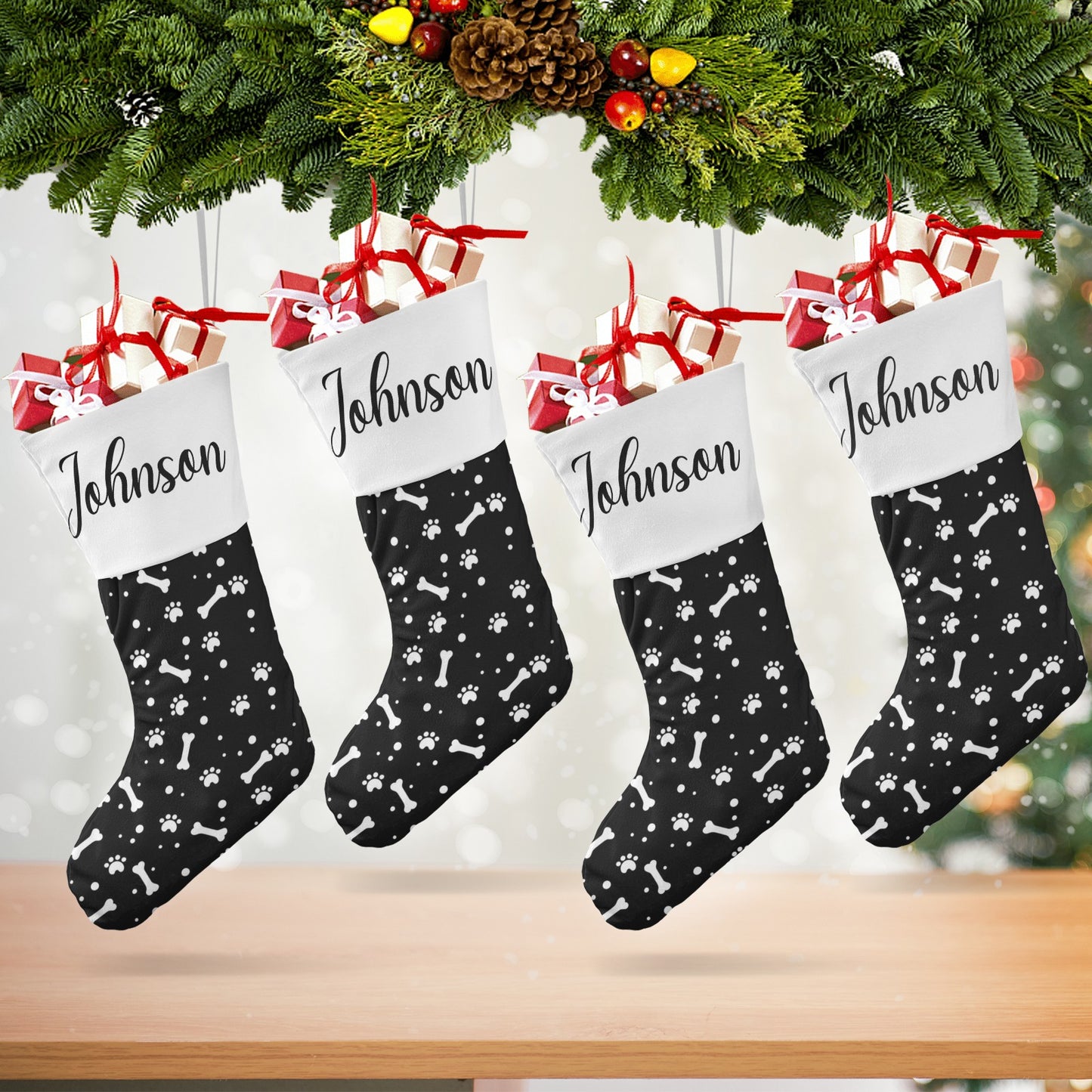 Dog Paw bones Christmas Stocking Custom Name Christmas Socks Gift