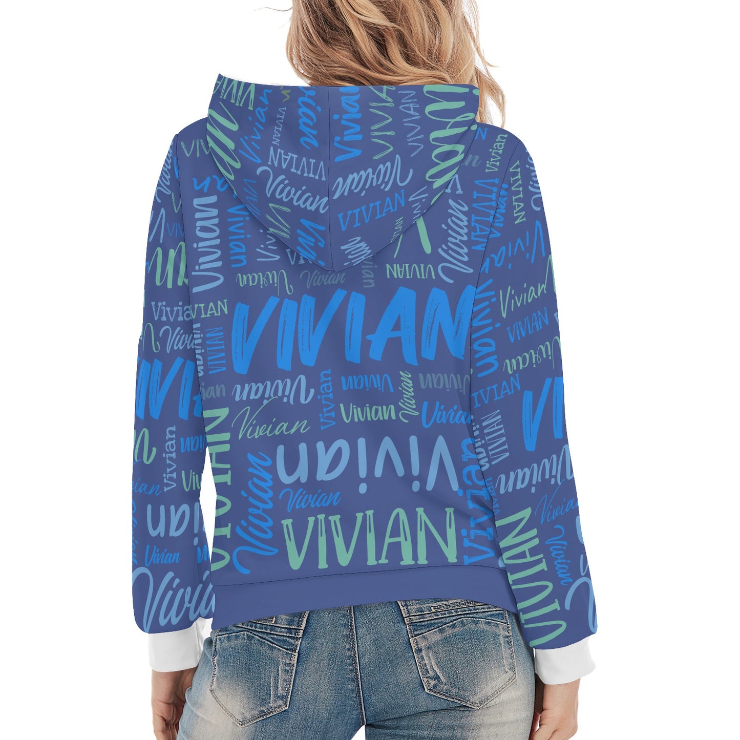 Blue Unisex Heavy Blend Hoodie Customized Hooded Sweatshirt with Name Women and Girl