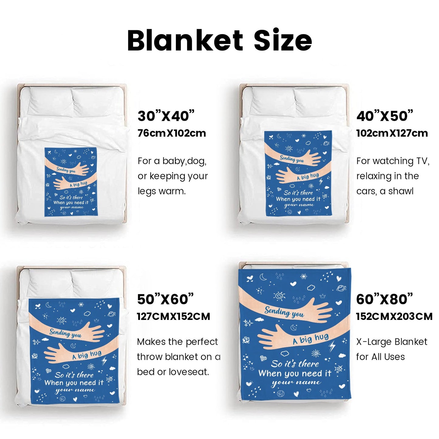 Big Hug Blue Flannel Blanket Custom Name Blanket Gift for Men Women
