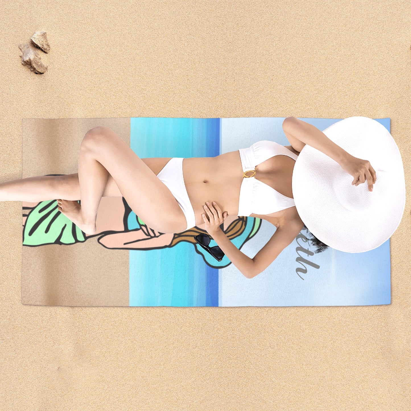 Beach Girl Beach Towel Custom Cotton/Poly Blend Pool Towel - Blue - Personalize with Your Name - Standard Size