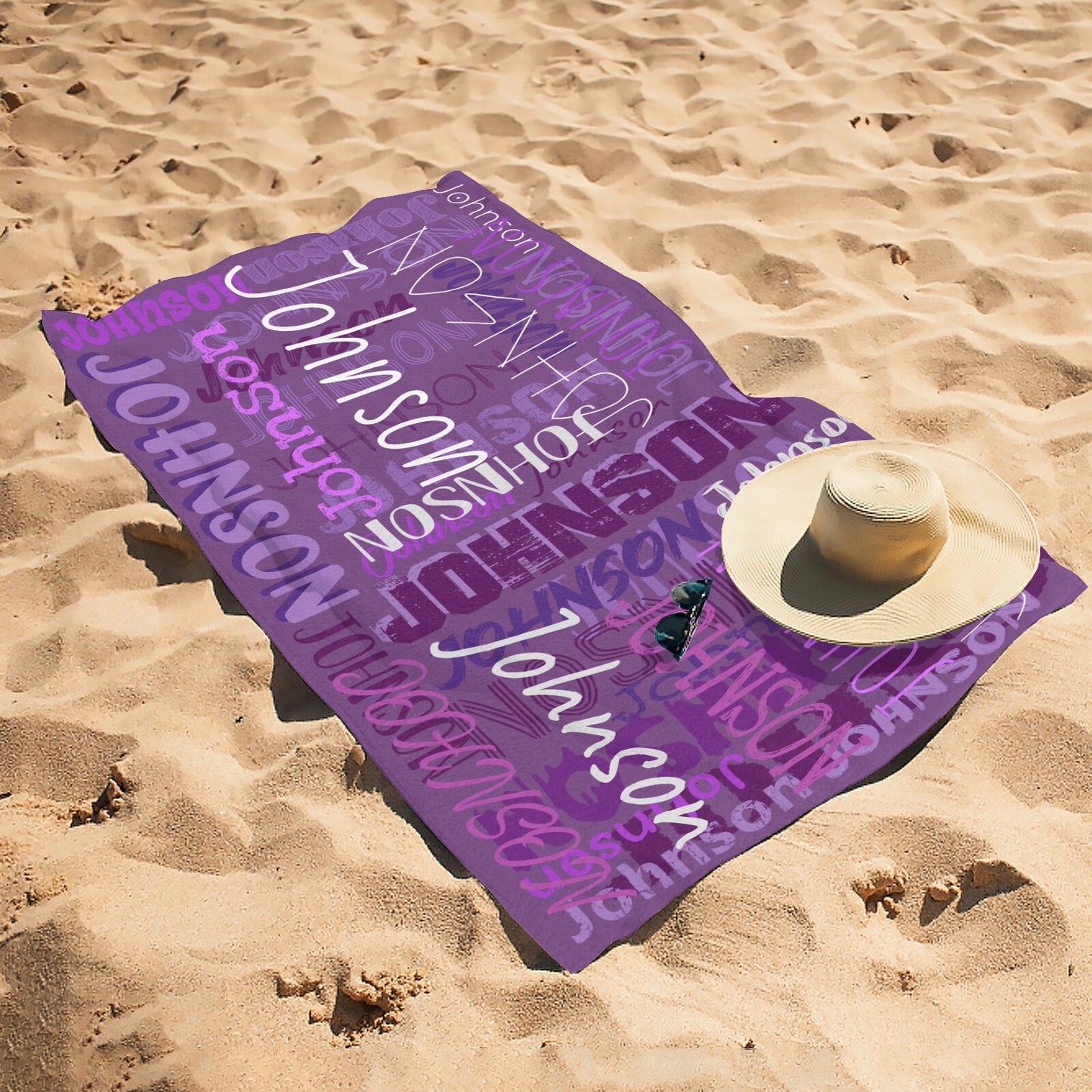 Purple Beach Towel Custom Cotton/Poly Blend Pool Towel - Blue - Personalize with Your Name - Standard Size