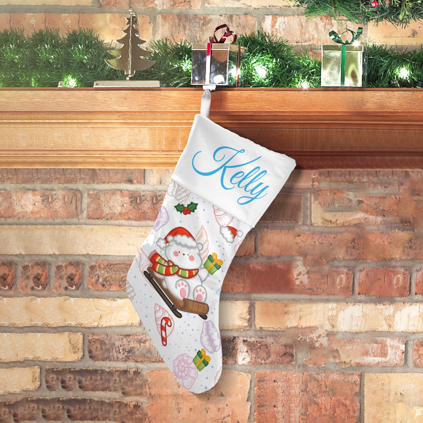 Polar Bear Christmas Stocking Custom Name Santa Socks Gift