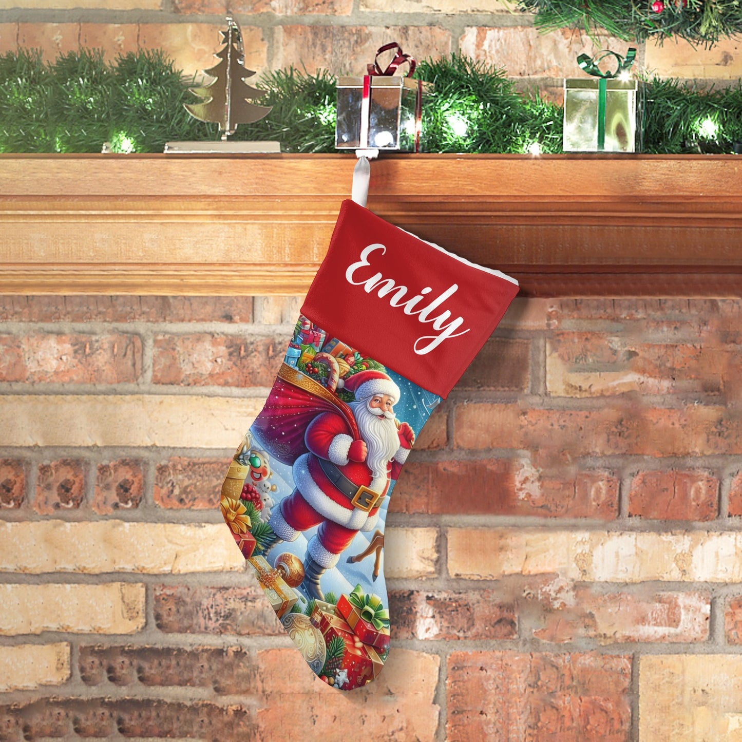 Santa Claus Christmas Stocking Custom Name Christmas Socks Gift