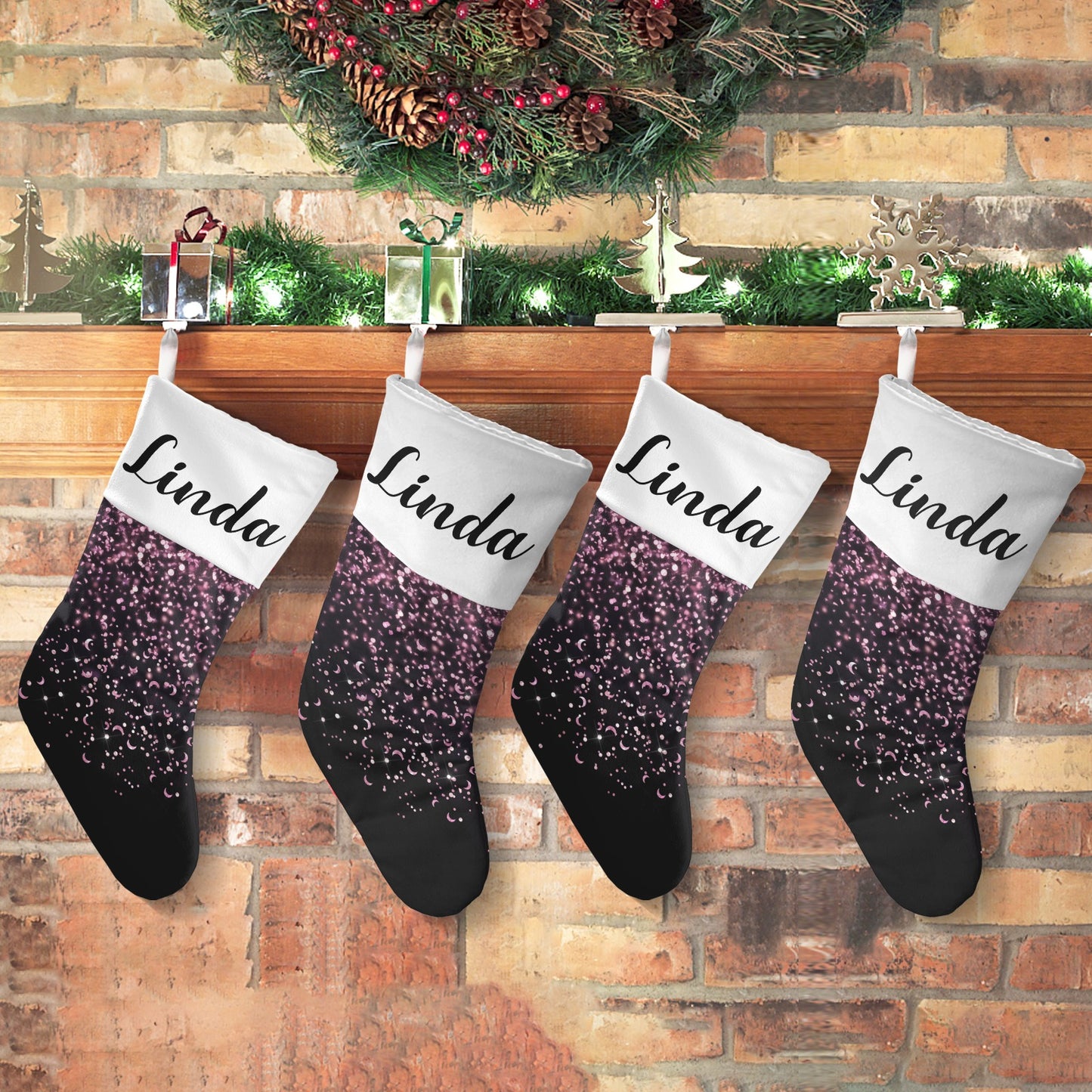 Black Christmas Stocking Custom Name Christmas Socks Gift