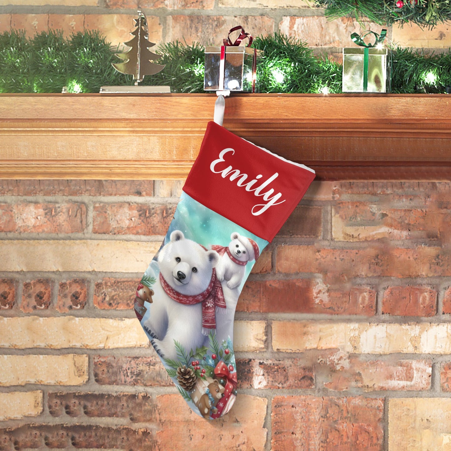 Bear Christmas Stocking Custom Name Christmas Socks Gift