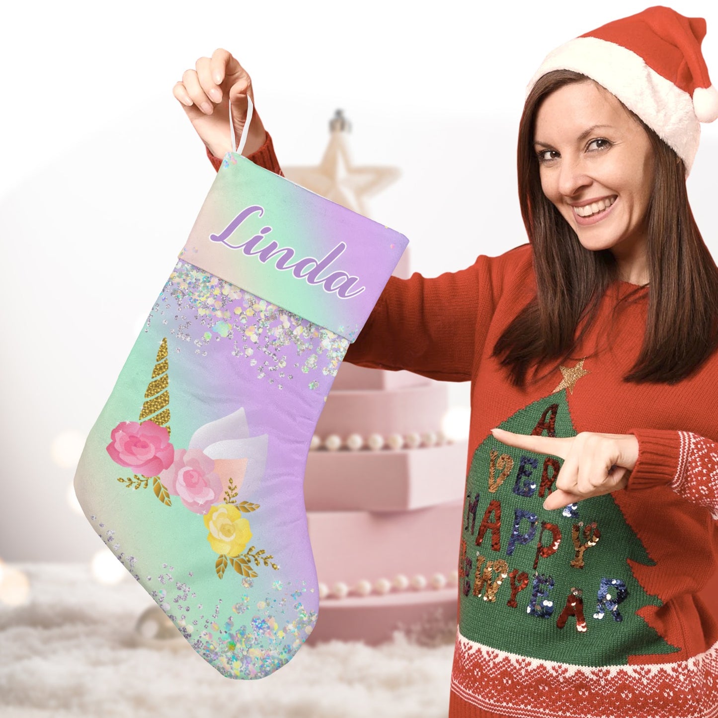 Unicorn Christmas Stocking Custom Name Christmas Socks Gift
