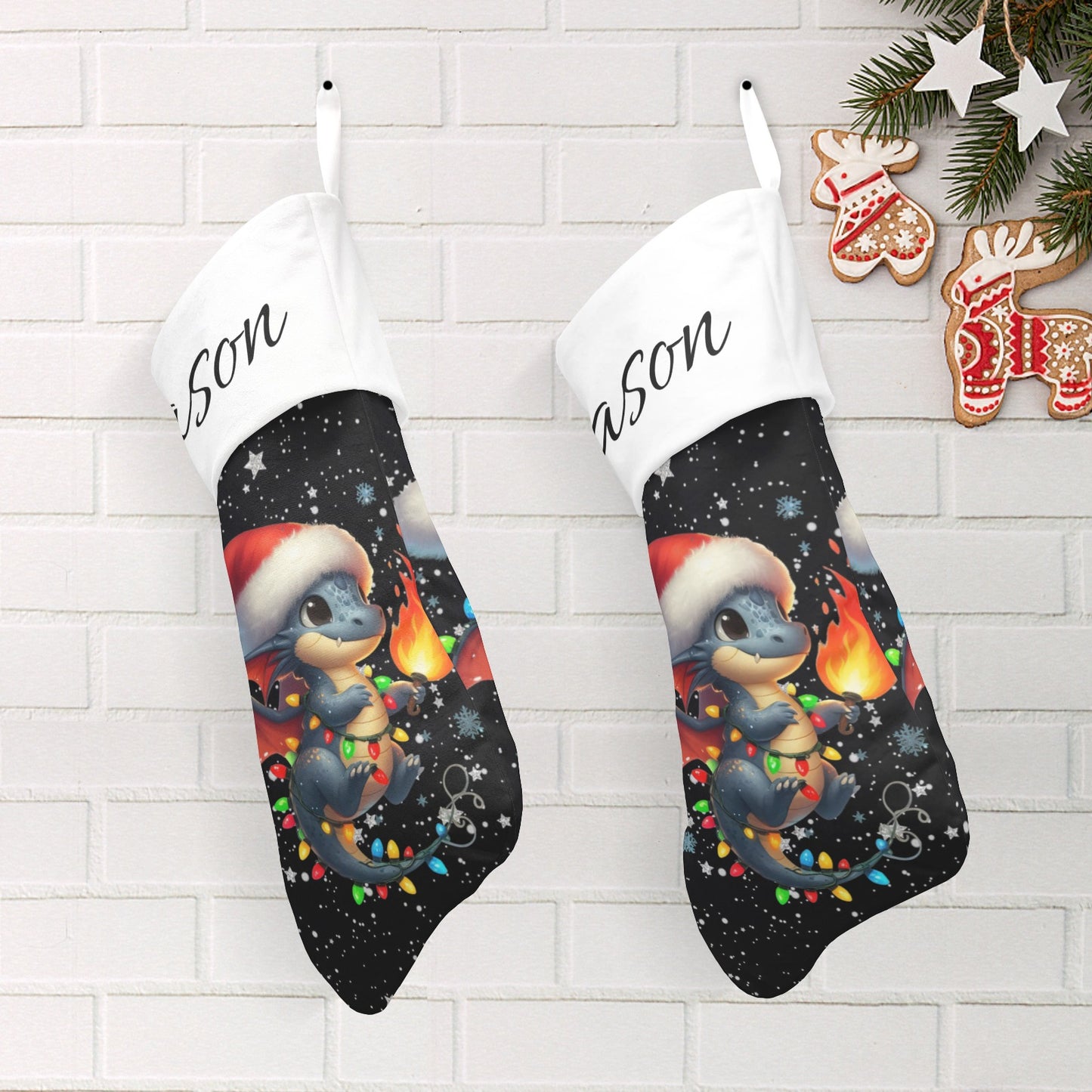 Dinosaur Christmas Stocking Custom Name Santa Socks Gift
