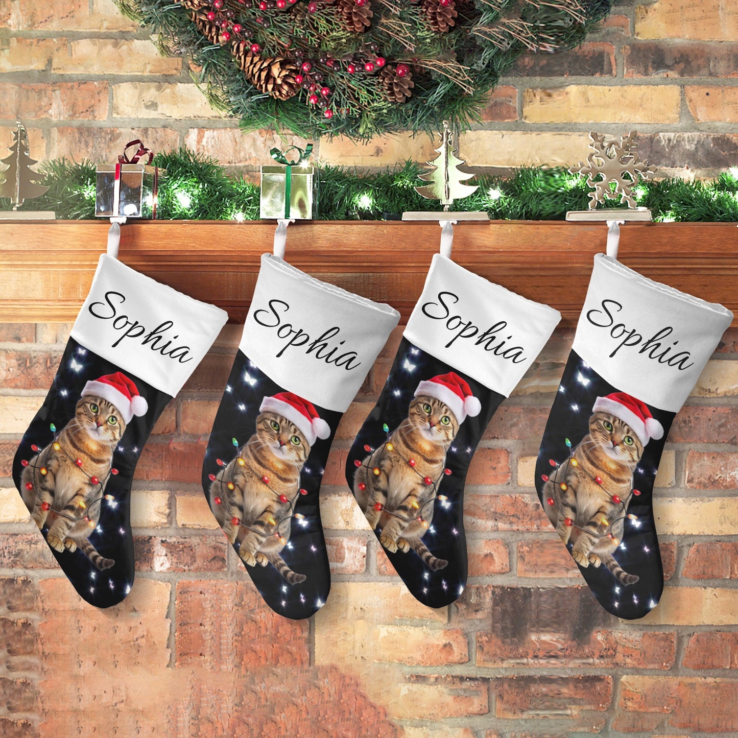 Cat Black Christmas Stocking Custom Name Santa Socks Gift