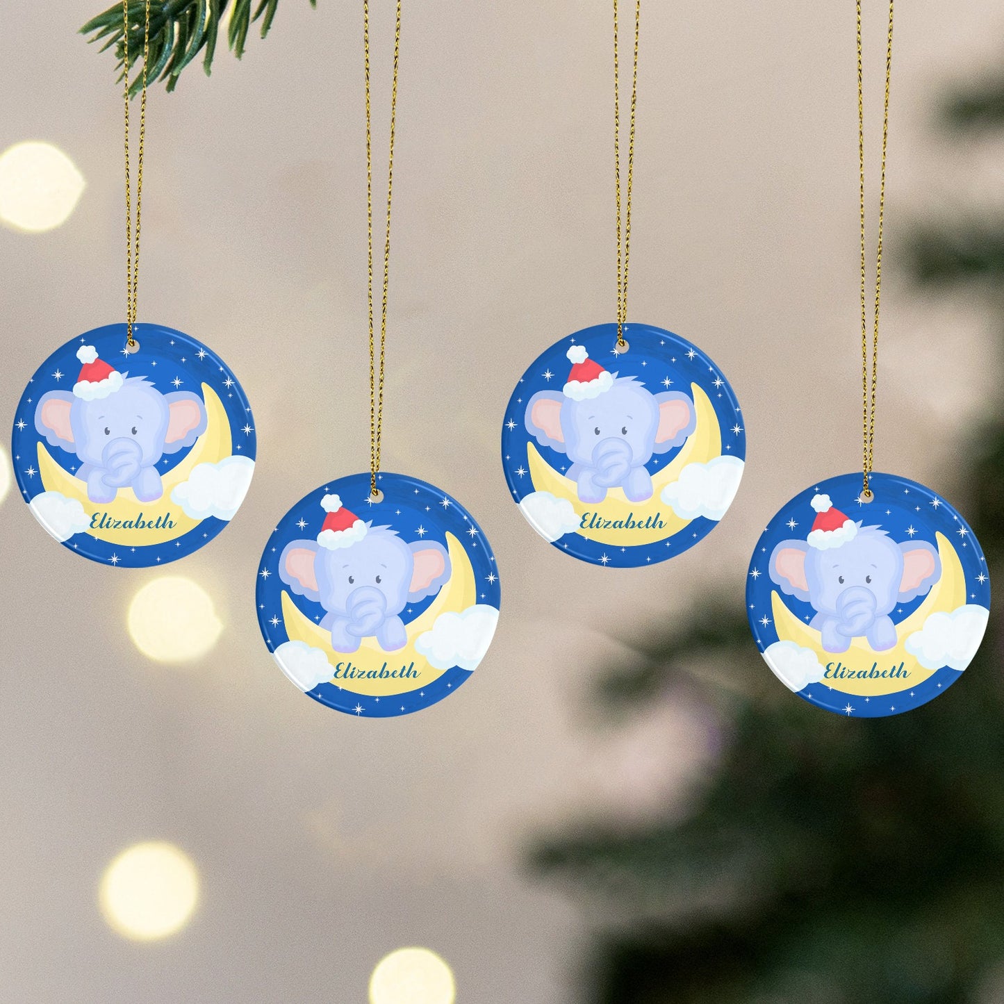 Baby Elephant Christmas Ornaments Custom Name Santa Gift