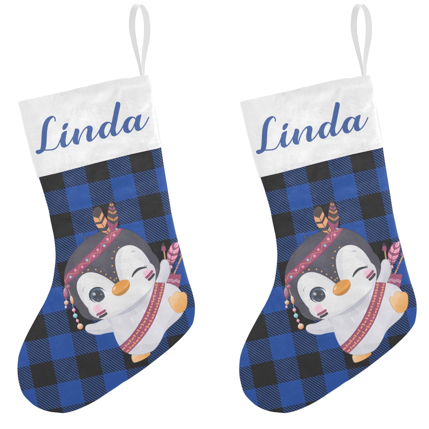 Blue Buffalo Penguin Christmas Stocking Custom Name Christmas Socks Gift