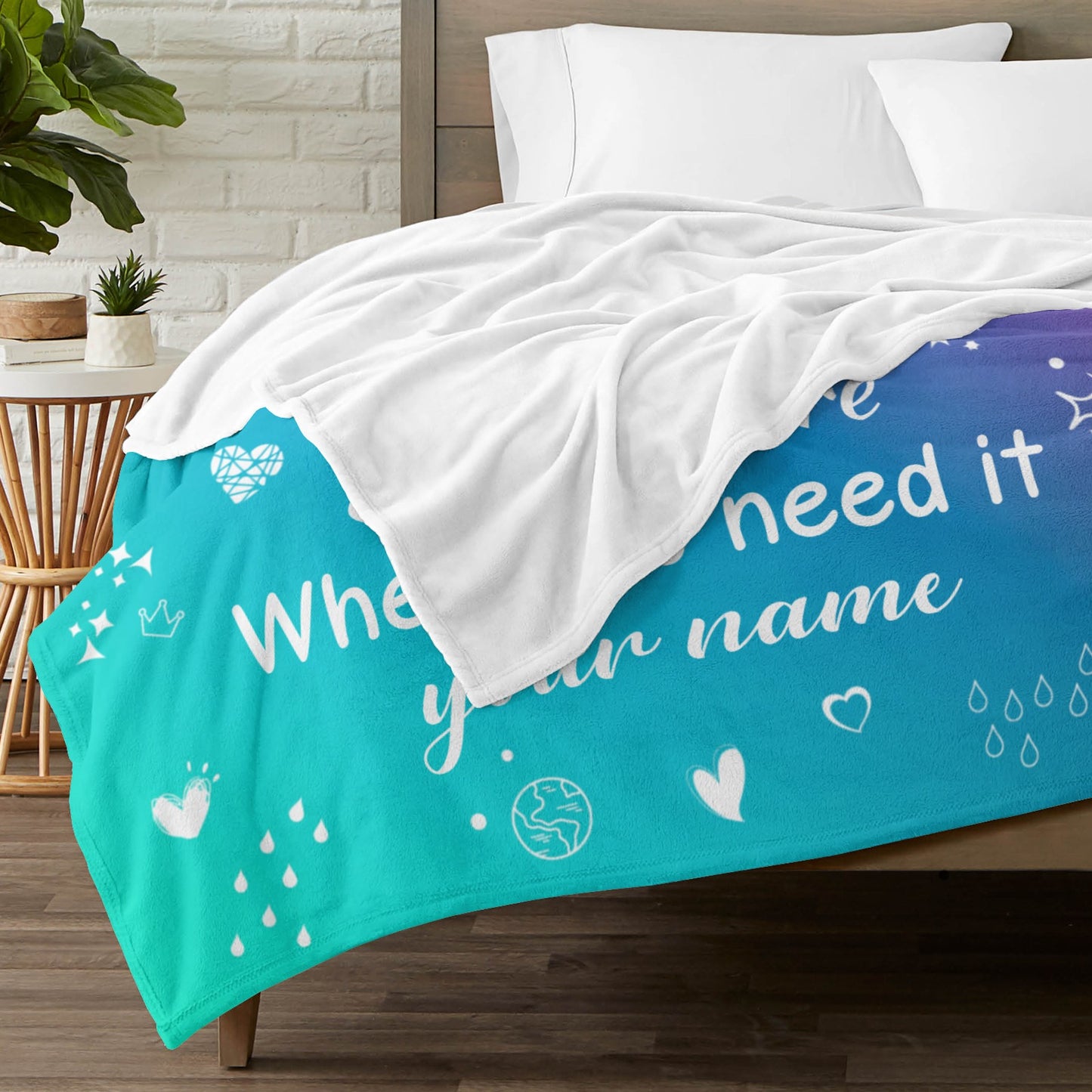 Big Hug Purple Green Flannel Blanket Custom Name Blanket Gift for Men Women